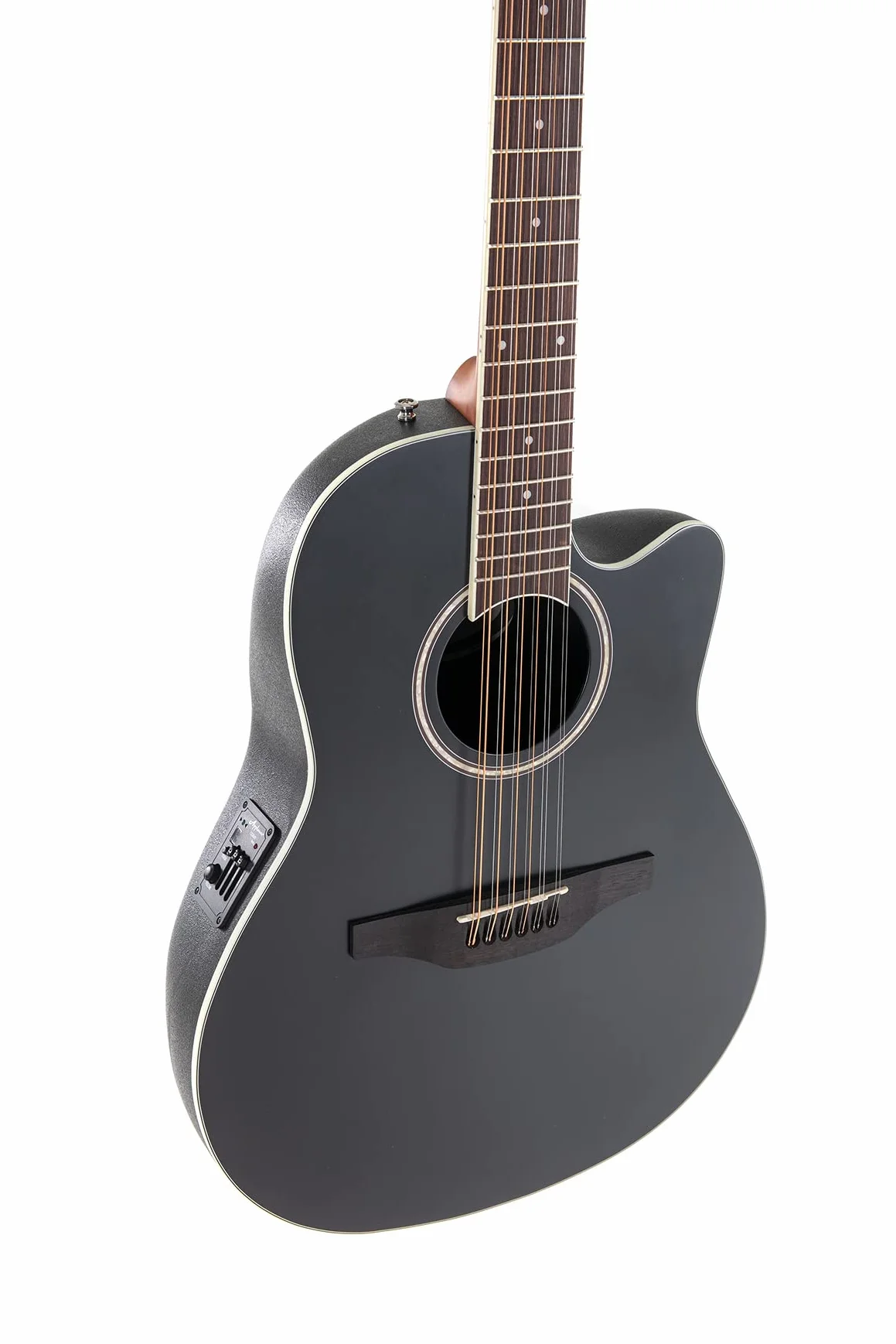 Applause E-Guitarra acústica Traditional AB2412 Mid Cutaway 12-string - Cuerpo Roundback Lyrachord Mid-Depth - Preamplificador AP3TP - Tapa de abeto - Black Satin - AB2412-5S