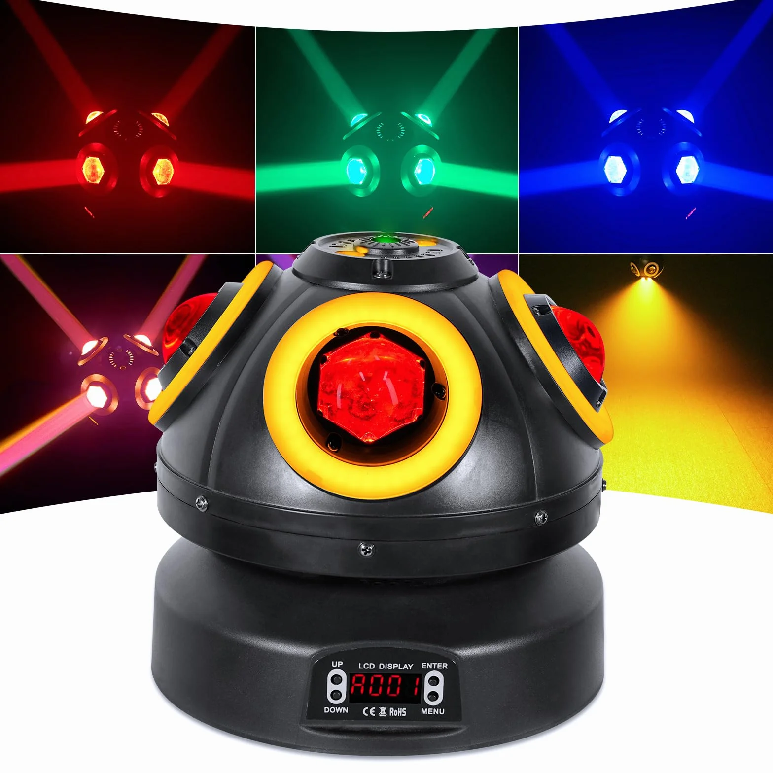 Luz de Escenario de Cabeza Móvil 70W, 4pcs RGBW LED Perlas de alto brillo con Luces de Fiesta de apertura dorada, d-mx512 giratorio de 540 ° activado por voz para Navidad, KTV, discoteca, fiesta
