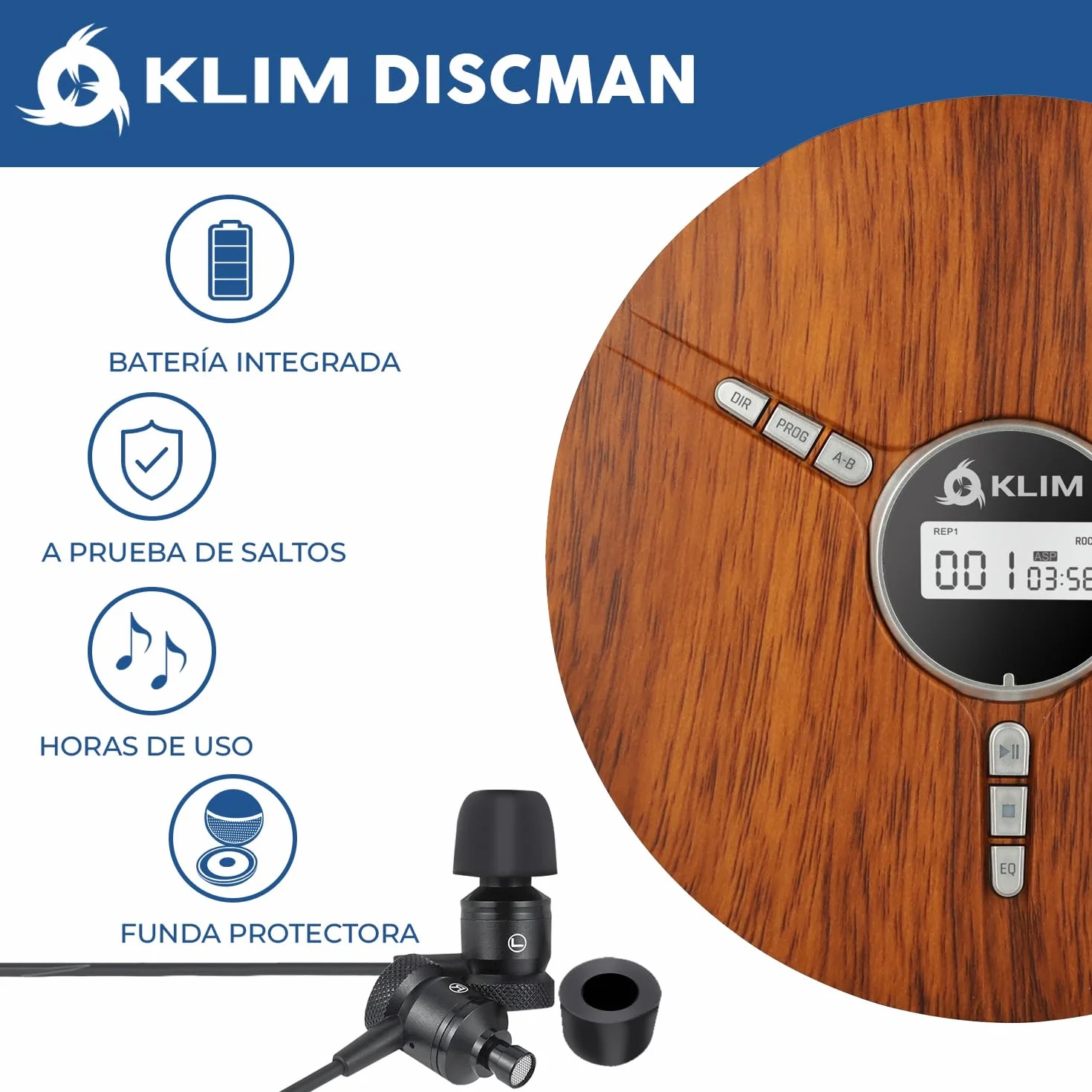 KLIM Discman Reproductor CD Portátil con Batería Interna - CD Player Mini Compacto Personal Compatible CD-R CD-RW MP3