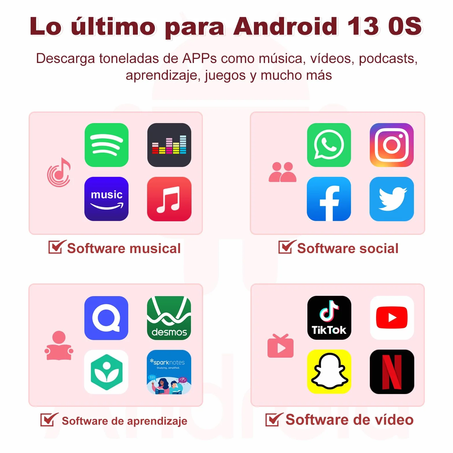 Reproductor MP3 Spotify con Bluetooth y WiFi, Reproductor MP4 Android para niños, Pantalla táctil de 4,02 Pulgadas con Audible,Amazon Music, Deezer, Play Store(Pink16GB)
