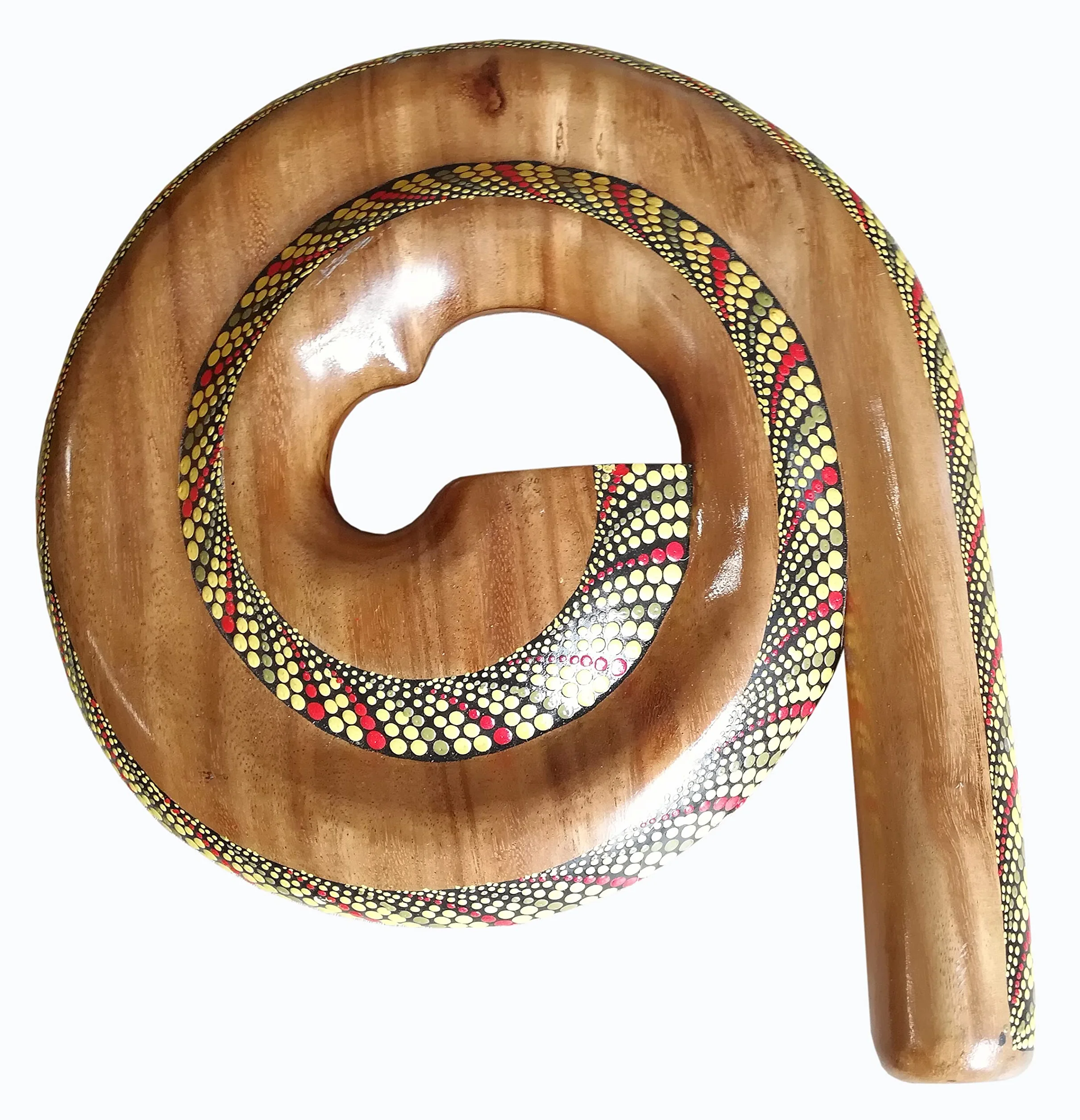 Hermoso Didgeridoo redondo - Tallado de madera como idea de regalo de cumpleaños Navidad para decoración de pared, instrumento musical hecho a mano (rojo-amarillo)