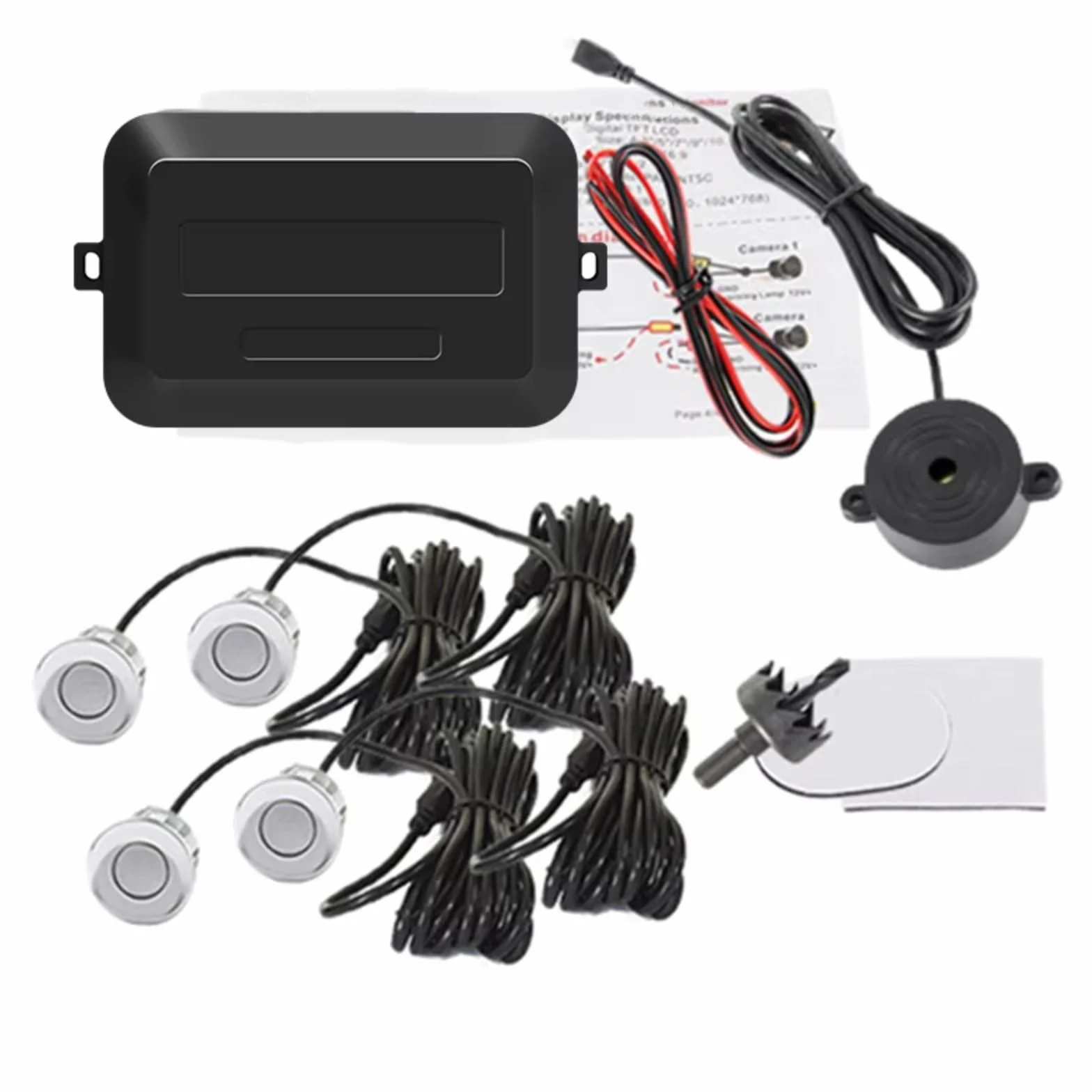 Sensor Ayuda Aparcamiento Kit De Sensor Estacionamiento para Automóvil con Zumbador, Sonda Indicadora Alerta Sonora con Radar De Respaldo, 4 Sensores De 22 Mm Y 12 V Radar Parking Sensor(Plata)