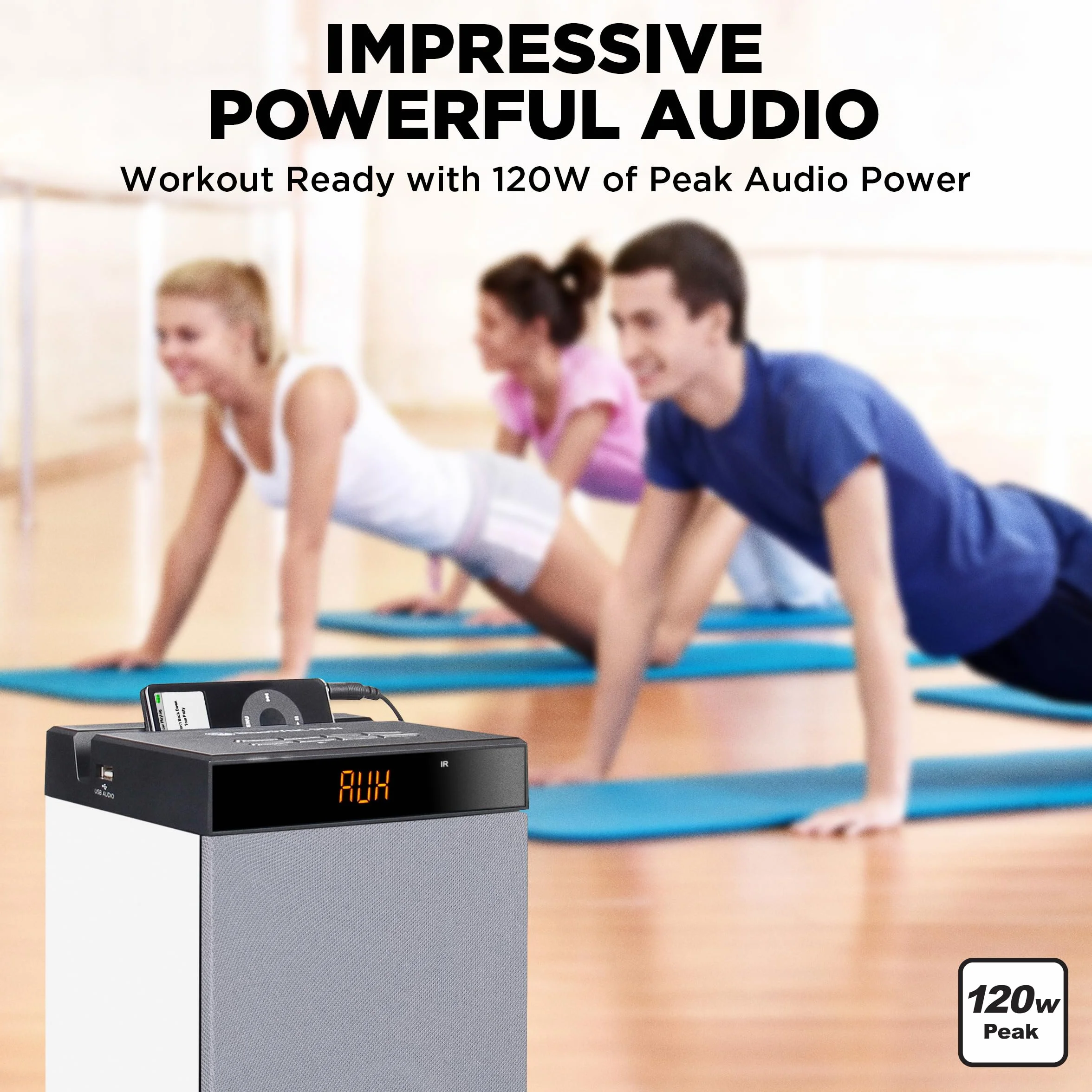 GOgroove Altavoz Bluetooth Torre con Subwoofer 120W Pico, USB 2.0, AUX, Radio FM Blanco