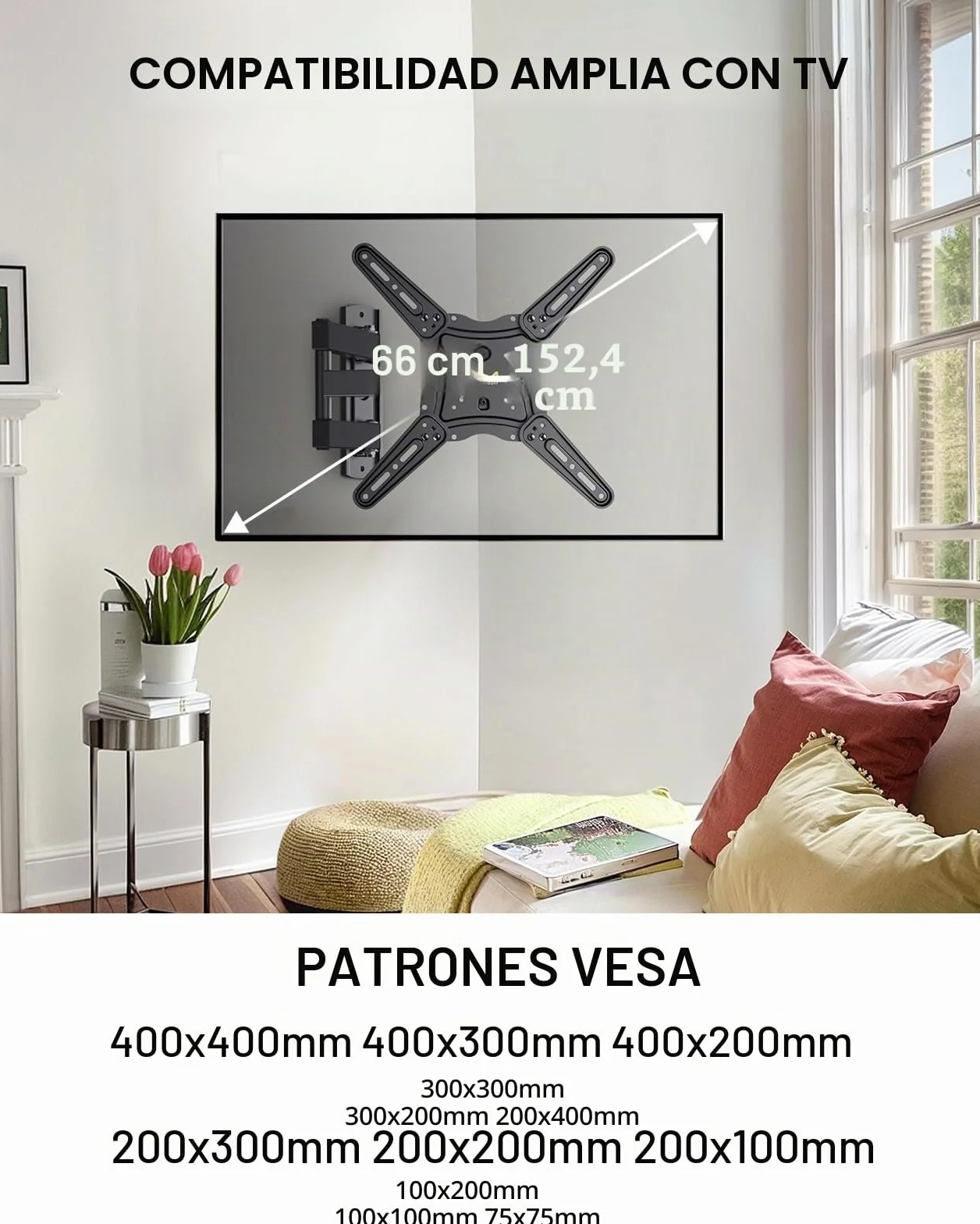 Alphamount Soporte TV Pared para Televisores Planos y Curvos de 26-60 Pulgadas, Soporte TV Inclinable y Giratorio con Brazos Retráctiles y Extensibles, hasta 35kg, Máx. VESA 400x400mm