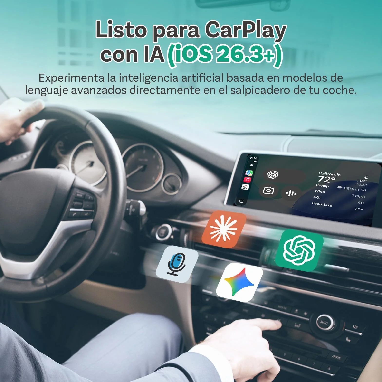 Ottocast Mini Pico, Novedad 2026, Adaptador inalámbrico 2-en-1 CarPlay Android Auto, Cambio de Dispositivo con un Toque, Plug & Play, WiFi 6 y Bluetooth 5.4, Conexión automática para iPhone y Android