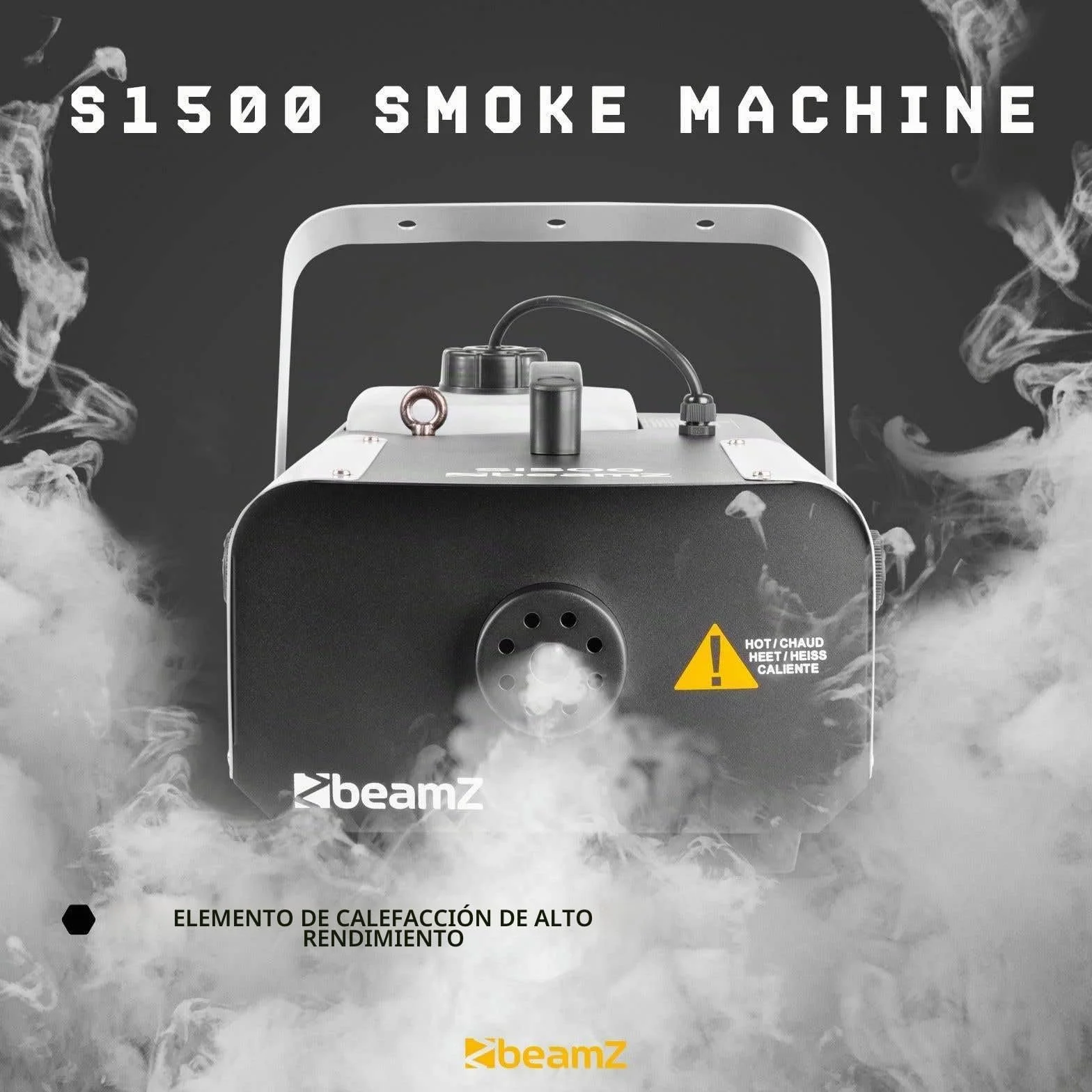 BeamZ S1500 Máquina de Humo con Líquido 1500 W, Máquina de Niebla incl. 5 Litros de Líquido de Humo, Control Remoto con Cable para Fiestas, Máquina de Humo para DJs, Fiestas en Casa, Bodas, Eventos.