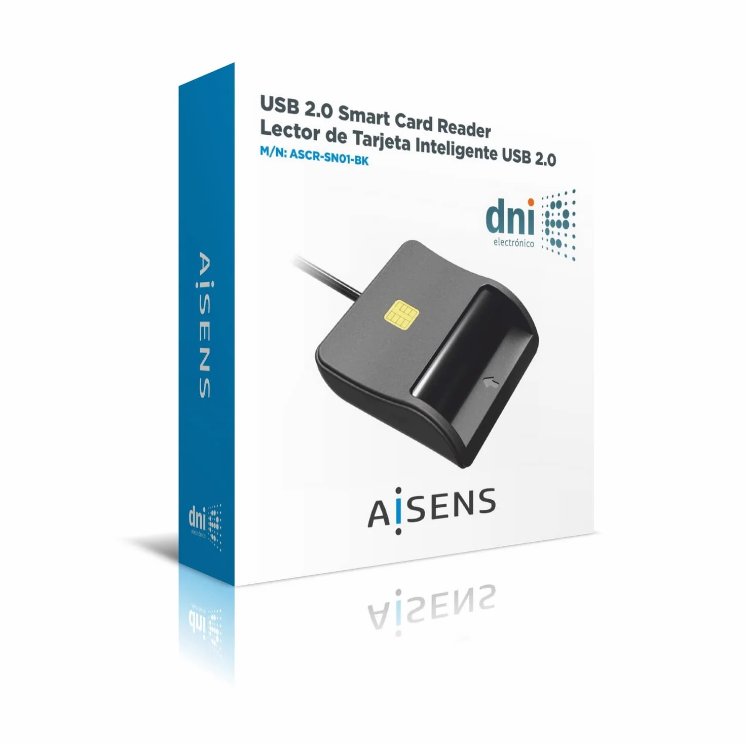 AISENS ASCR-SN01-BK Lector de Tarjeta DNI, Negro