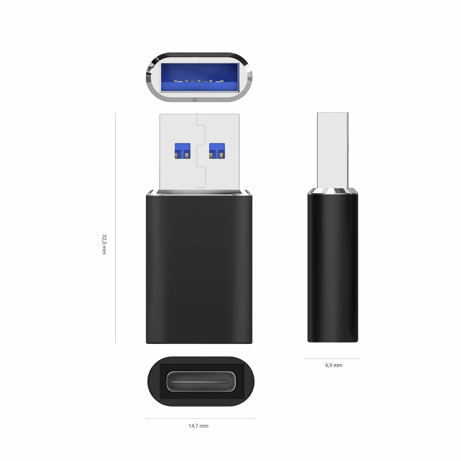 AISENS - A108-0678 - Mini Adaptador USB 3.2 Gen2 / USB 2.03A, Tipo USB-C/H-A/M, Negro