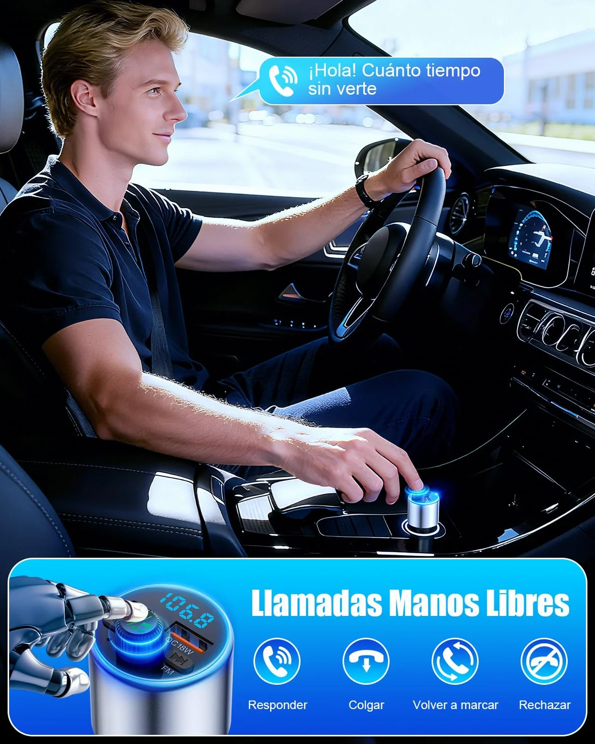 Transmisor FM Bluetooth Coche 5.3 Cargador Mechero Coche PD36W QC3.0 Adaptador Bluetooth Vehículos