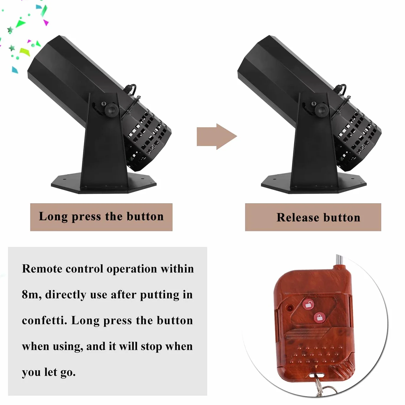Lanzador de confeti profesional Máquina de confeti de 1500 W con control remoto, Máquina sopladora de confeti con efecto de escenario Altura de chorro 4-5 m, Lanzador de papel confeti conciertos