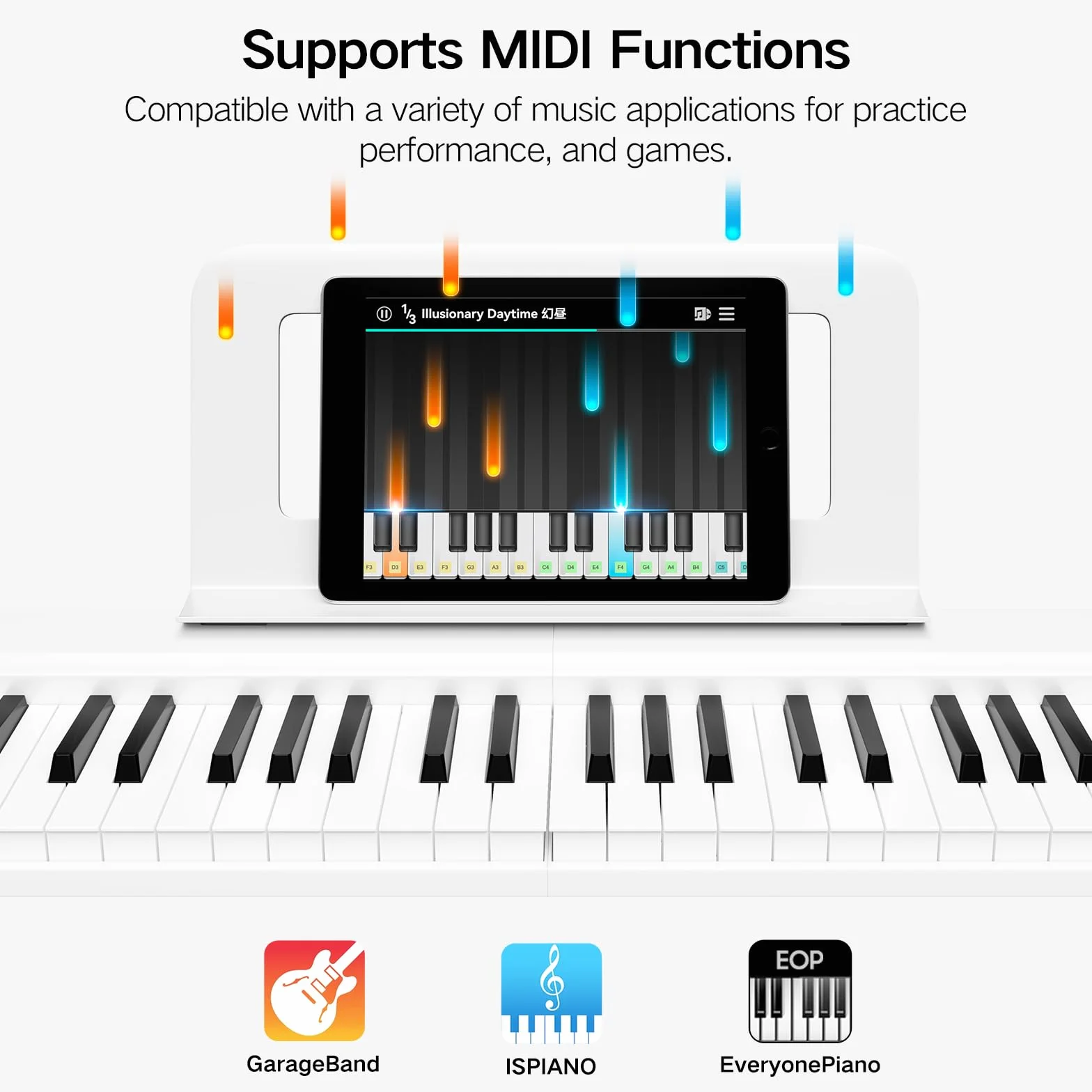 TERENCE Piano Plegable de 88 Teclas, con Teclado de Fuerza, Piano Plegable con Grabación y Soporte Bluetooth, Pedal y Altavoz de 4 Unidades, Preferido para Principiantes,blanco