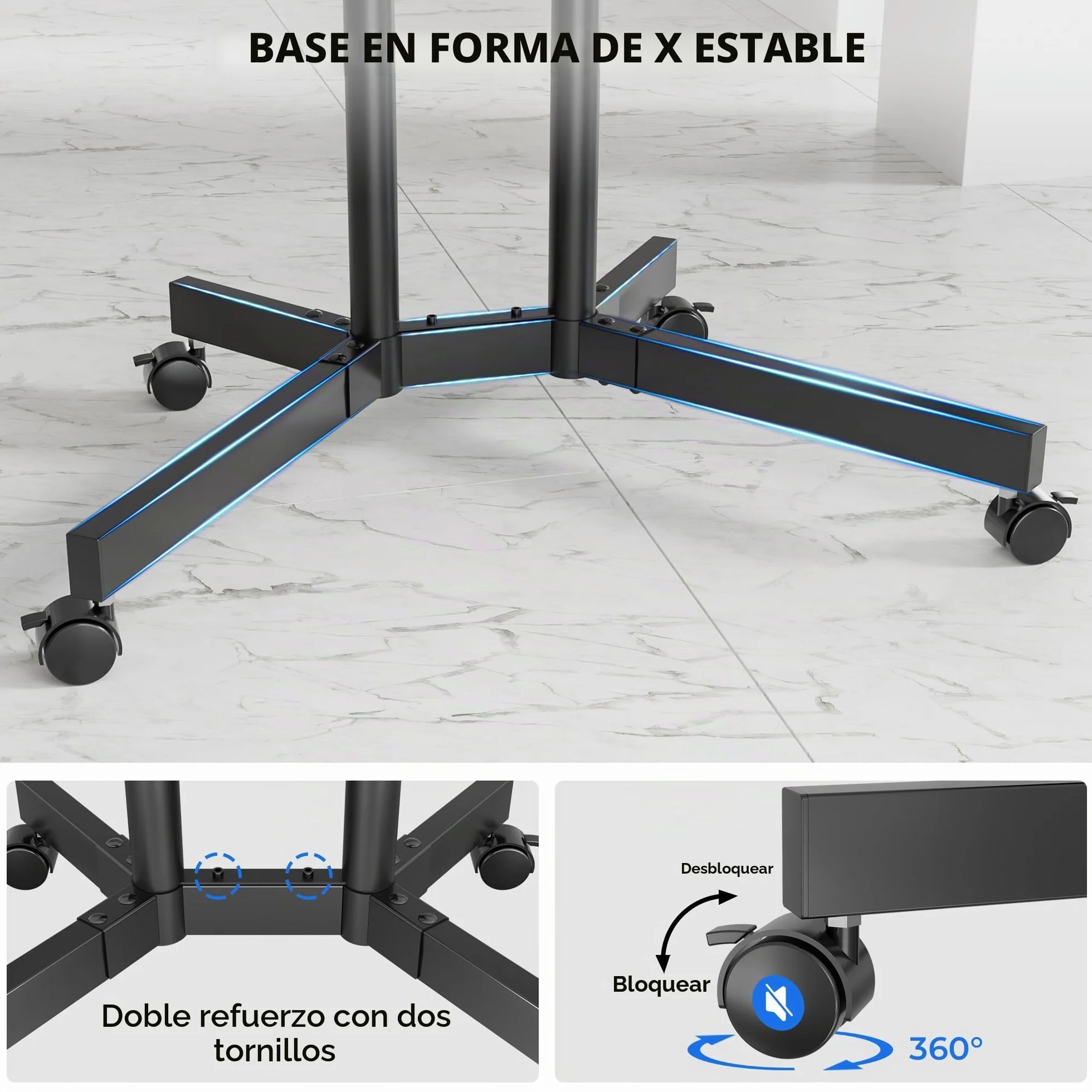 BONTEC Soporte TV Ruedas, Soporte TV Pie para 32-85 Pulgadas para TV de Planos/Curvos, hasta 55 kg, Altura Ajustable con Bandeja Multimedia, Inclinacion ±15°, Gestion de Cables, Máx. VESA 600x400 mm