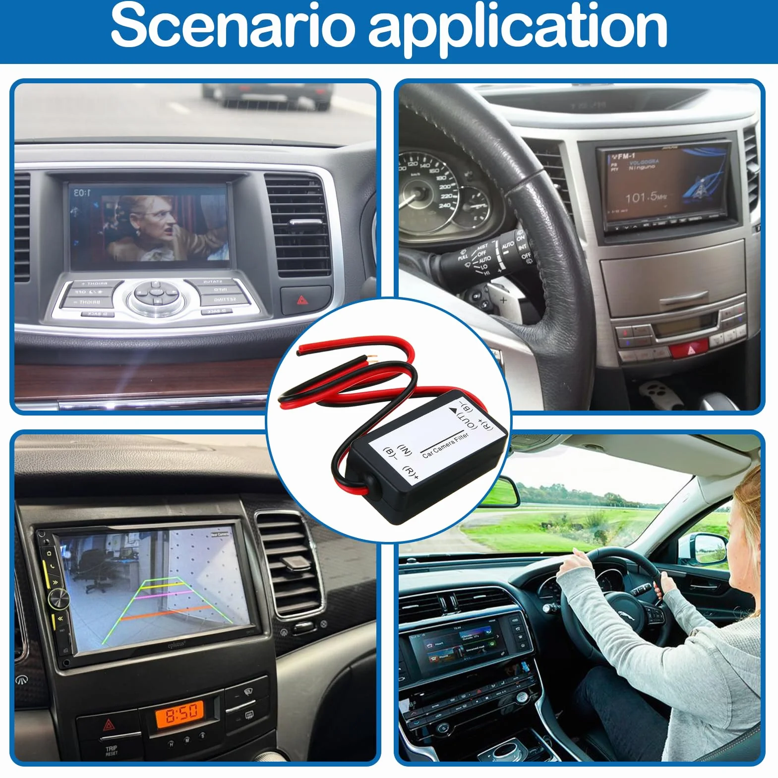 Filtro De Cámara De Visión Trasera para Coche, Filtro De Señal 12 V DC, Condensador Y Rectificador para Cámara De Visión Trasera Inversa, Solución Antiparpadeo Respaldo, para VW, Skoda, Audi, BMW