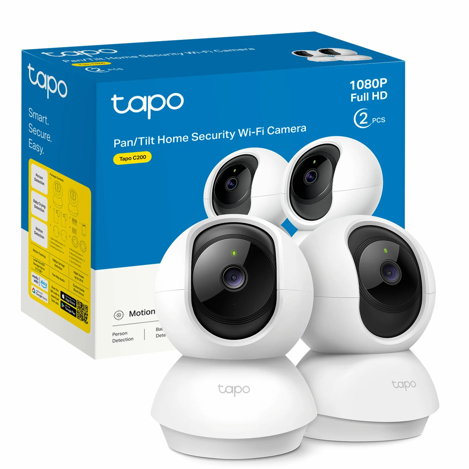 Tapo C200P2 Cámara IP WiFi 360° FHD 1080p Visión Nocturna Detección de Movimiento Control Remoto Compatible con Alexa