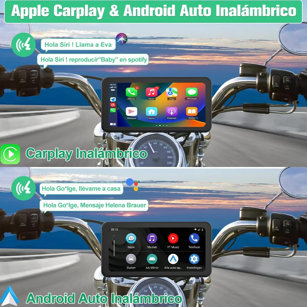 AWESAFE 6.25" GPS Moto Pantalla con Advertencia de Presión de Neumáticos/Cámara Frontal/Bluetooth/GPS/Siri/Asistente de Go0gle/Resistente Al Agua IPX8,Pantalla Moto Carplay y Android Auto Inalámbrico