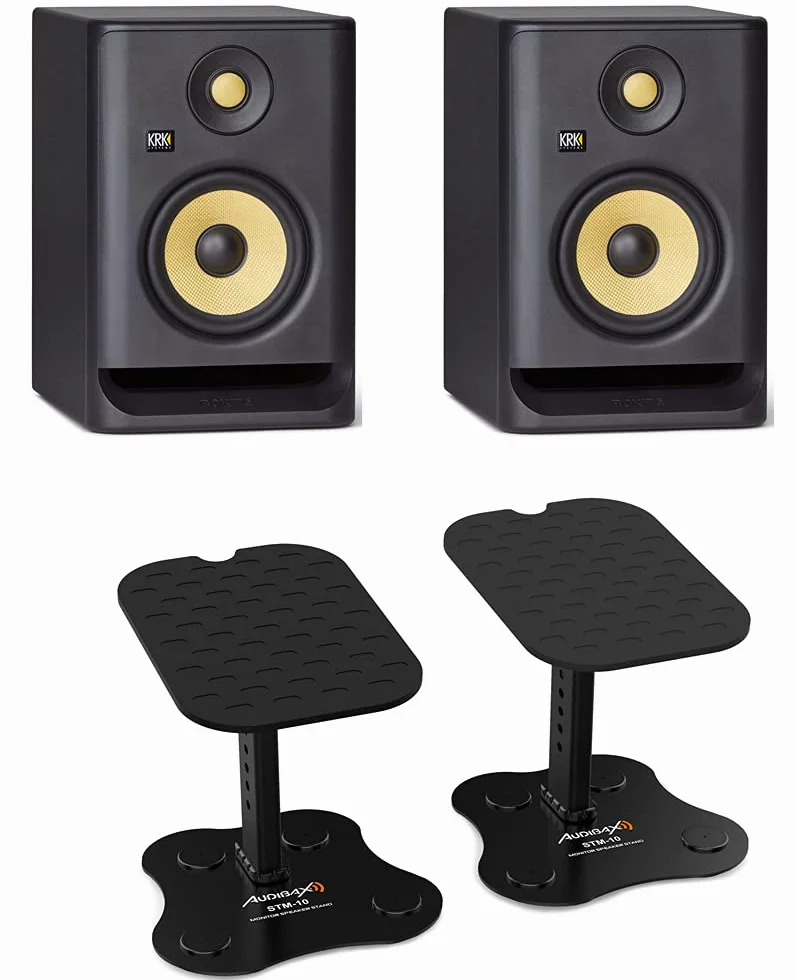 Audibax KRK Pareja RP5 G4 Monitores Estudio Amplificado Negro Neo STM-10 Soportes Monitores/Altavoces Estudio para Mesa Regulables (Pareja)