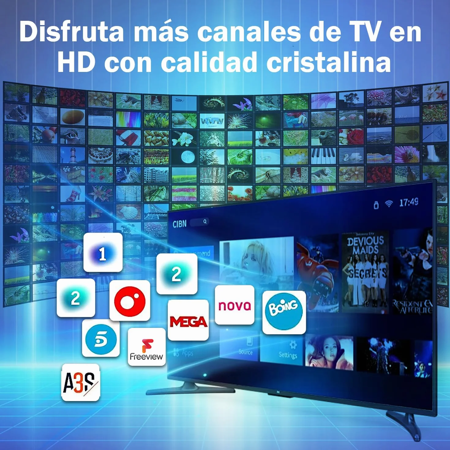 Antena TV Interior HD DVB-T2/DVB-T 4K/1080p Recepción 360° Base Magnética Fuerte