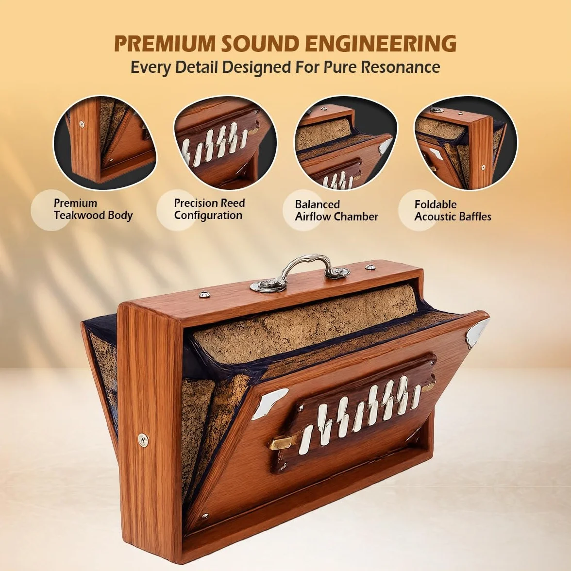 Caja Shruti grande, madera de teca maciza Sur Peti con bolsa, caja Shruti sintonizada a 432 Hz, Shruti de 40,6 cm con bolsa