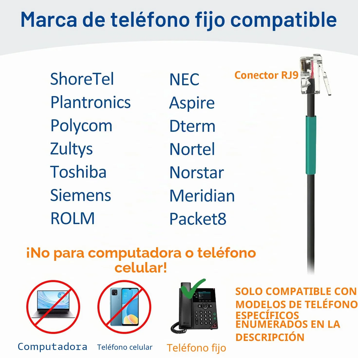 Wantek Auriculares Teléfono Fijo RJ9 Mono, Micrófono Cancelación Ruido, Cascos Control Volumen para ShoreTel Plantronics Polycom Zultys NEC Nortel Norstar Meridian F600S2