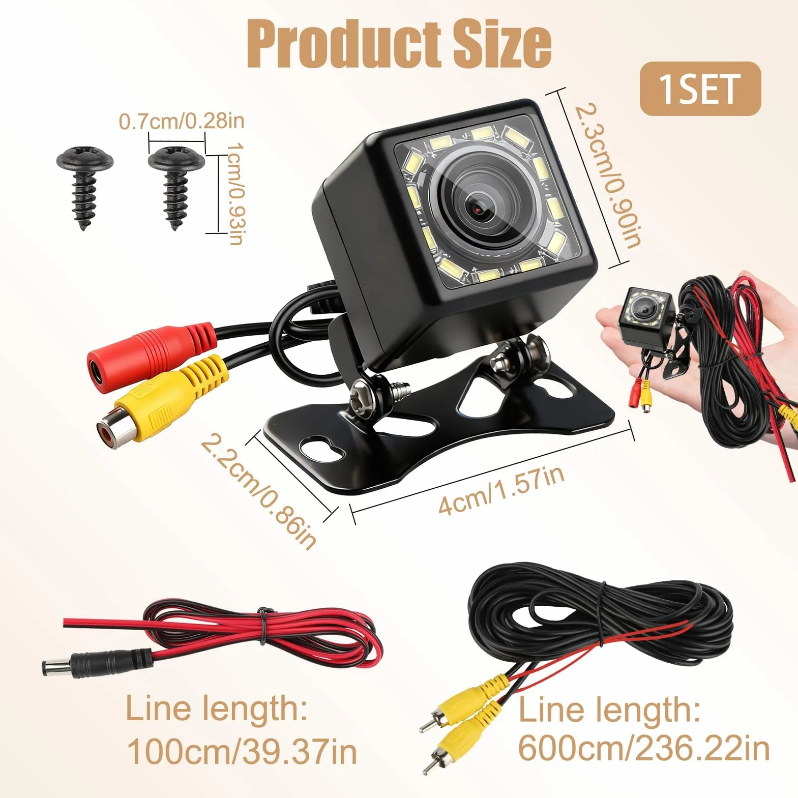 Cámara de Marcha Atrás Coche 1080P Ultra HD, 12 LED Visión Nocturna Súper, IP68 Impermeable 170° Gran Angular, 12V-24V Cámara Trasera Universal para SUV Camiones Automóviles Pickup Furgonetas