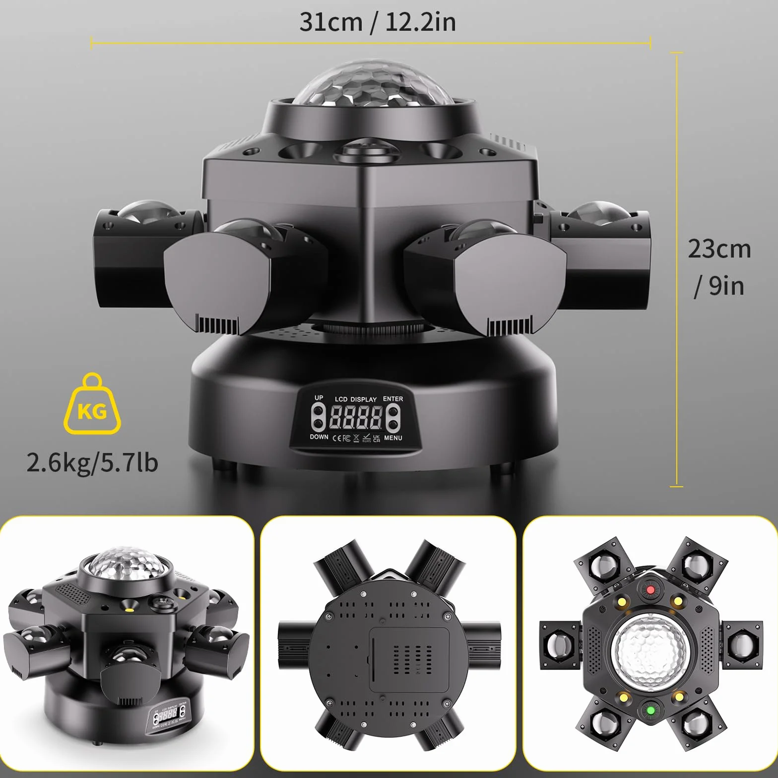 150W Escenario Luz de Cabeza Móvil, 6 LED 4 en 1 d-mx512 Haz Estroboscópico RGBW Mezcla de Colores Cielo Estrellado y Efectos de Bola Mágica Eje X 540° con Control Remoto para Boda Fiesta Teatro DJ