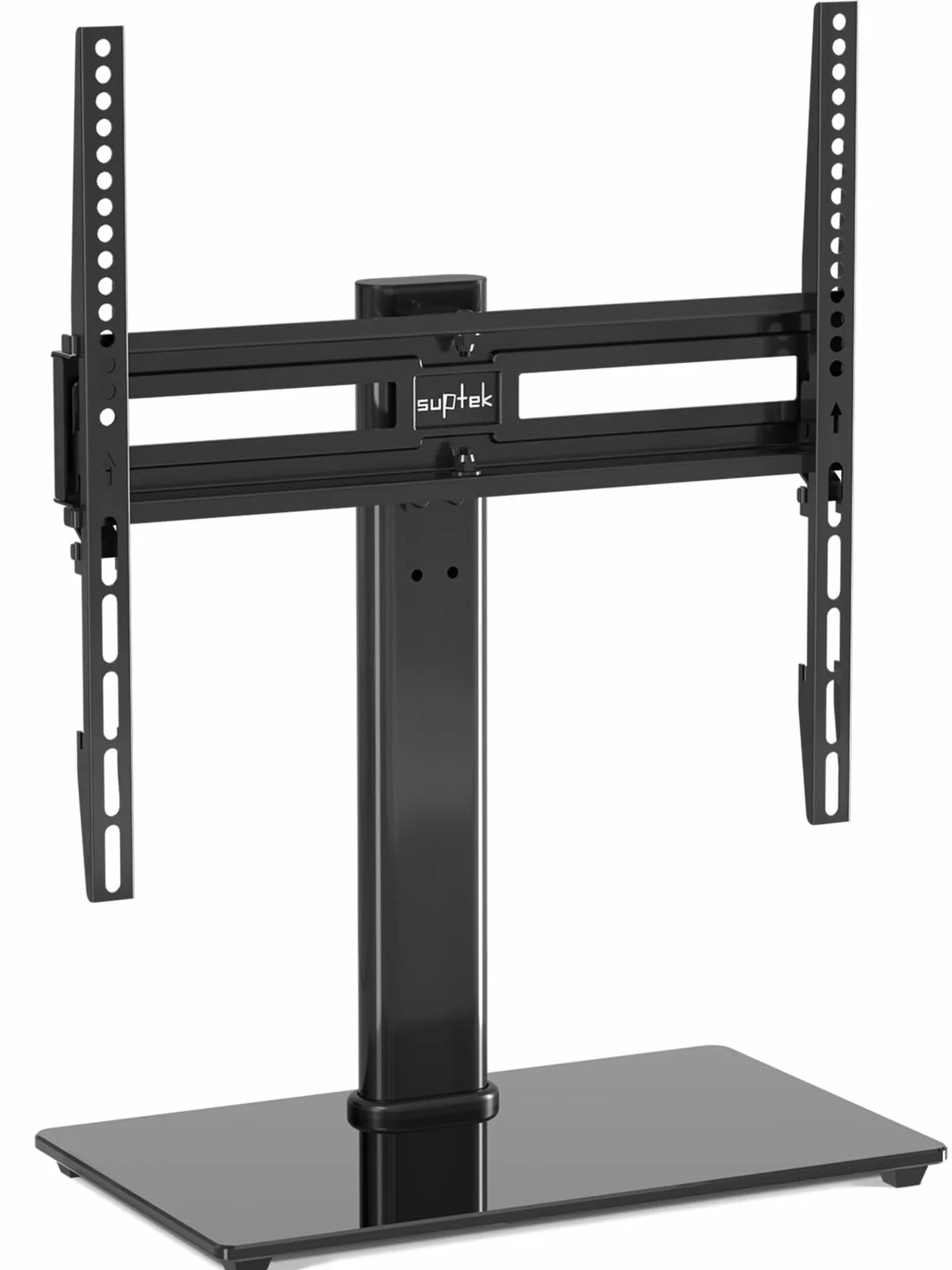 Suptek Soporte TV Pie para Mesa: Base de TV 26-55 Pulgadas Vidrio Templado 8mm Giratorio ±50° Altura Ajustable 45kg VESA 400x400mm
