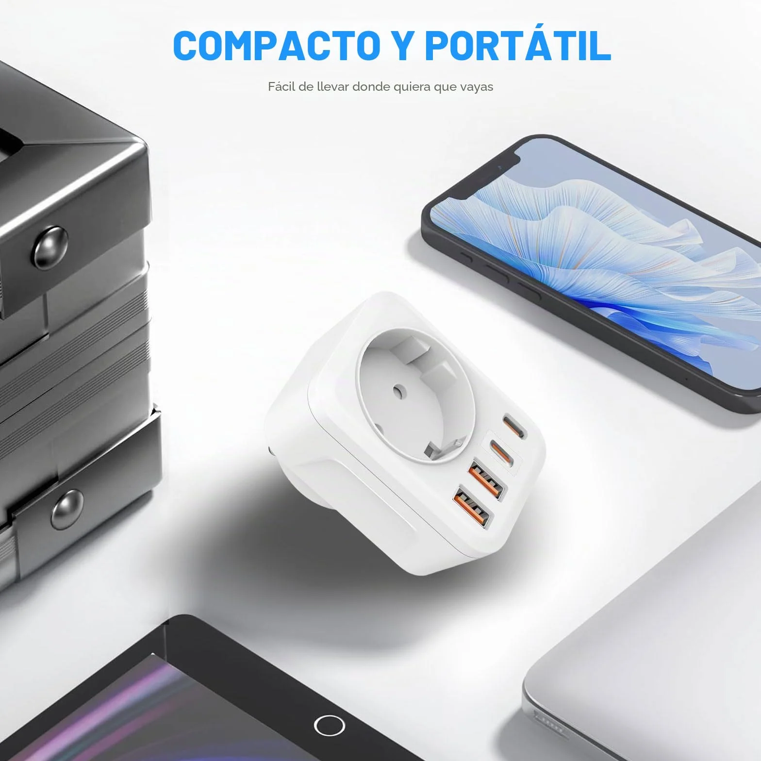 Adaptador Enchufe Europeo a Americano 5 en 1 USB C USB A Tipo B para EE. UU. Canadá México