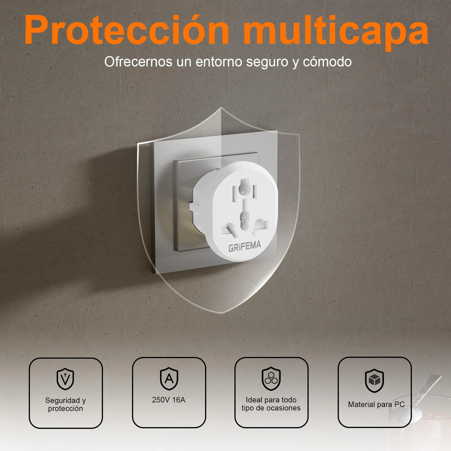 GRIFEMA Adaptador de Viaje Universal 4000W Tipo C E F España Francia Alemania (Pack de 2)