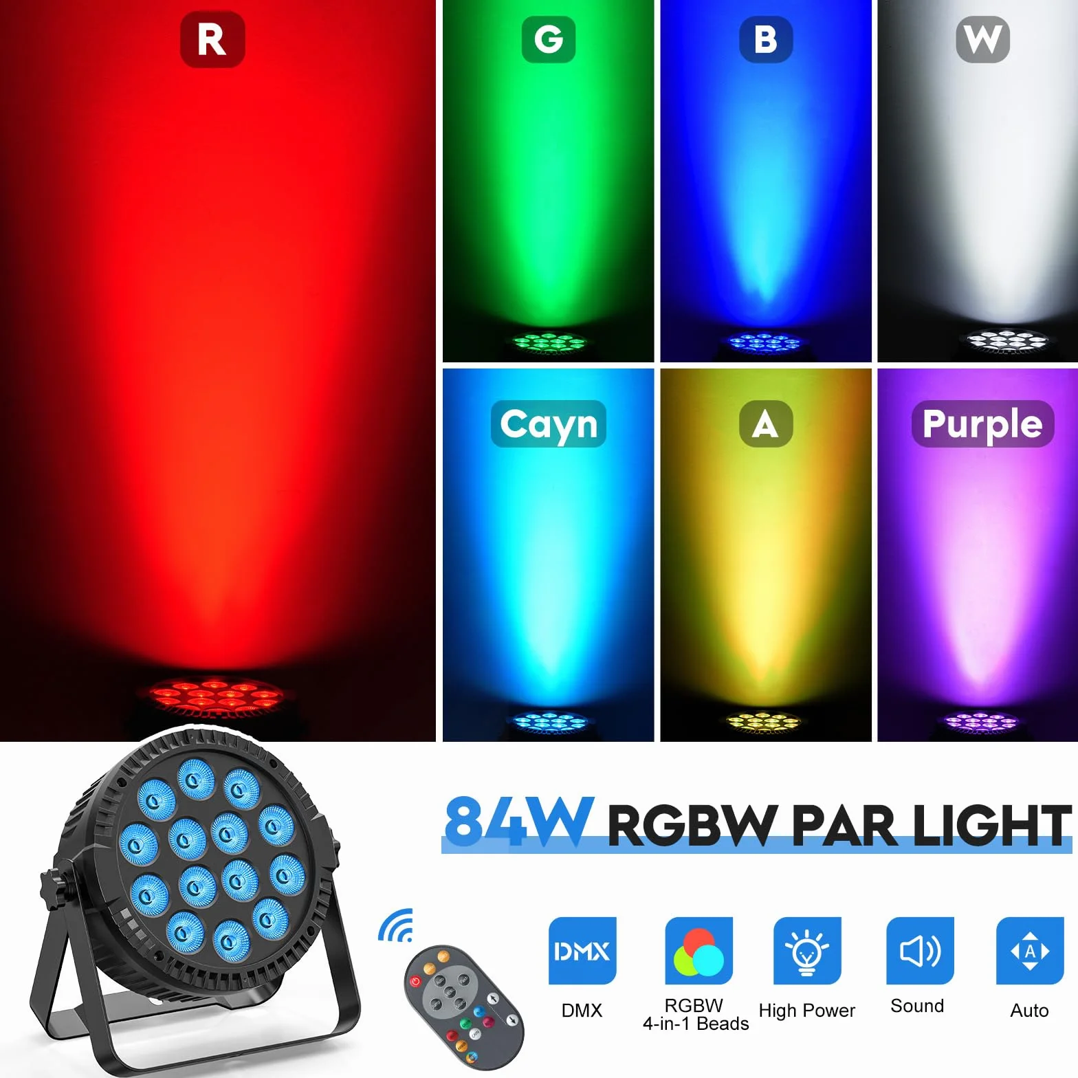 4 Unidades de 14 x 6 W LED PAR Luz, 4 en 1 RGBW Disco Fiesta Etapa Luces con Control Remoto 4/8 CH Master-Slave Autopropulsado por Spotlight Adecuado para Festivales Club DJ Escena Boda