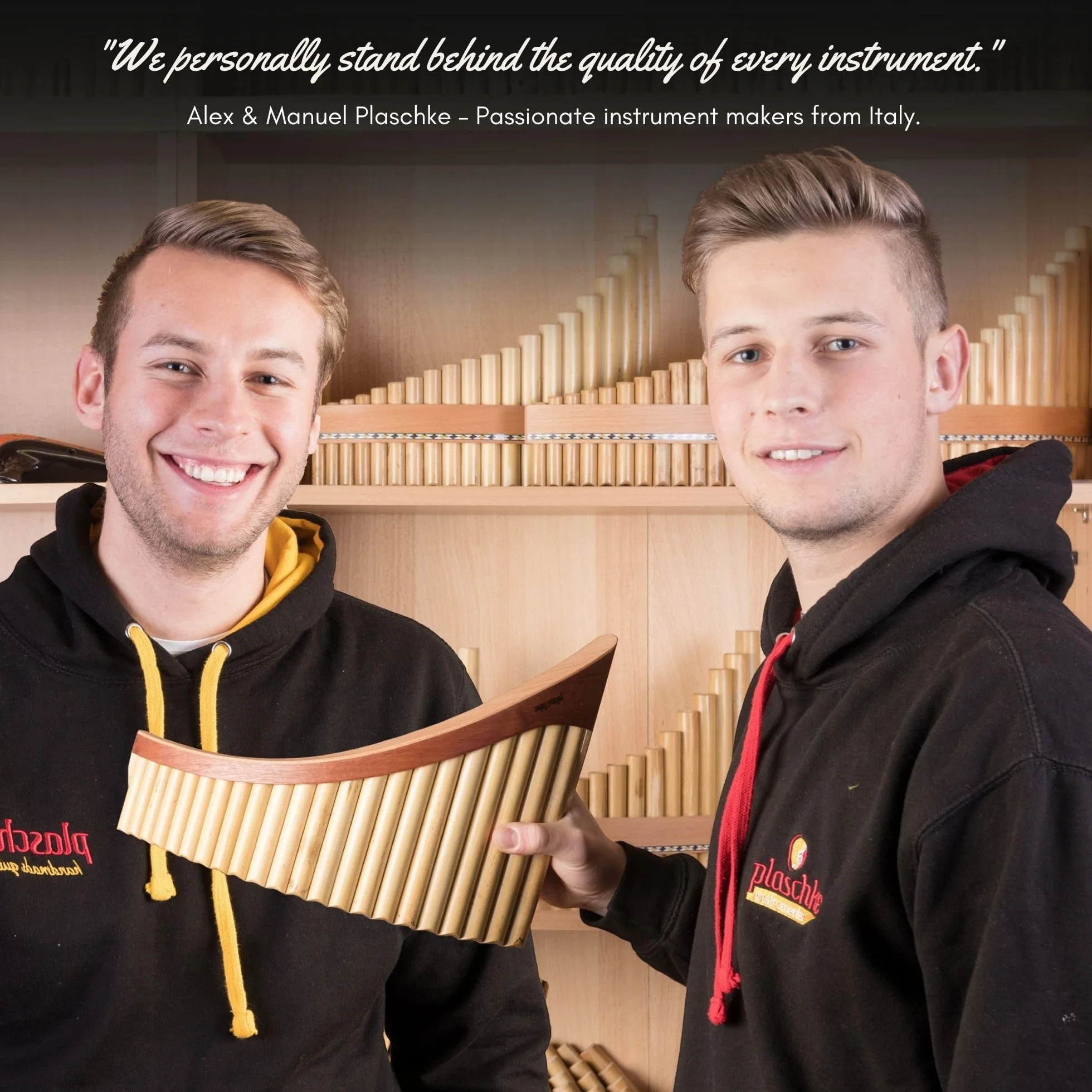 Plaschke Zampoña, Flauta de pan con cinturón de madera, hecha a mano en Tirol del Sur/Italia, 18 tubo-Do