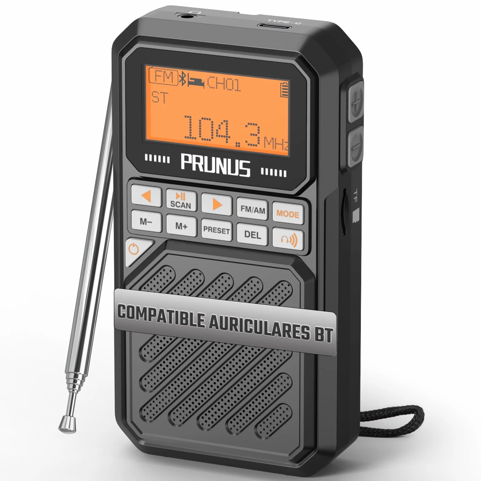 PRUNUS J-525 Mini Radio de Bolsillo Admite Conexión de Auriculares Bluetooth,Am FM Radios Digital con Preajuste Manuales, Radio Portatil Pequeña Recargable de 2500mah, Altavoz Tarjeta TF/Bluetooth.