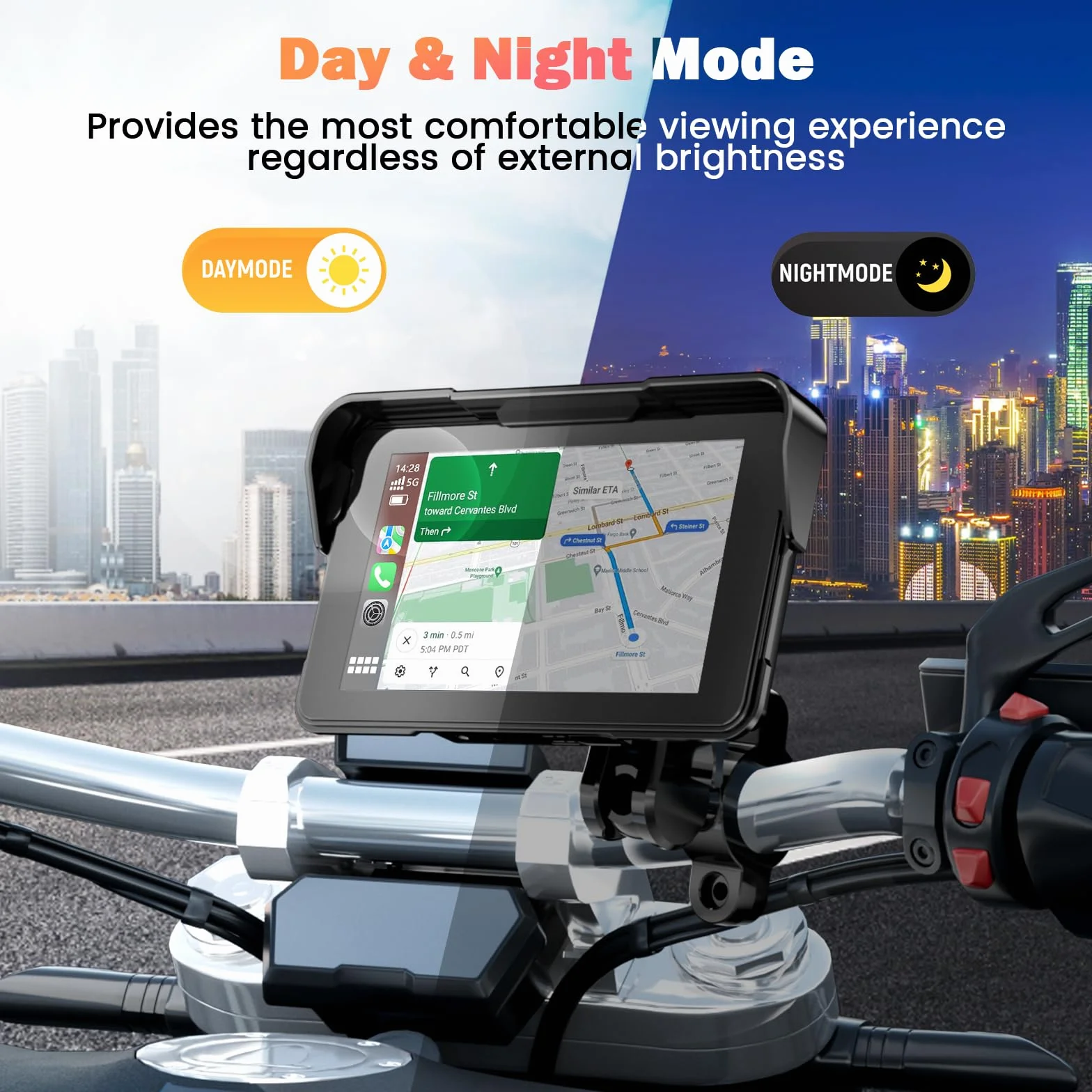 Pantalla Moto Carplay, Inalámbrico CarPlay y Android Auto, 5" Impermeable Táctil GPS Moto con Bluetooth, Navegador, Siri/Google Asistente, Soporte Magnético - Fácil de Instalar y Desmontar