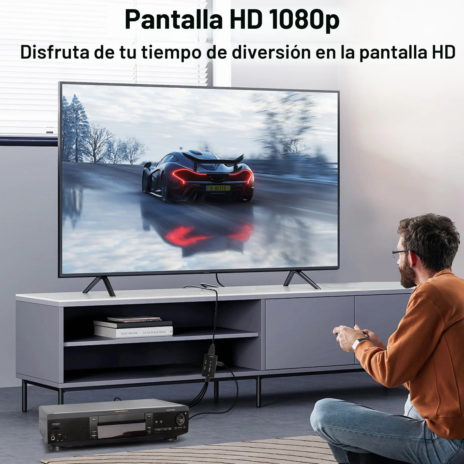 Jewan Convertidor RCA a HDMI, Adaptador AV a HDMI, 1080P RCA Compuesto CVBS Video Convertidor de Audio para PS2/SNES/VHS/Xbox/PS4/TV/VCR/DVD/Wii/Soporta PAL/NTSC