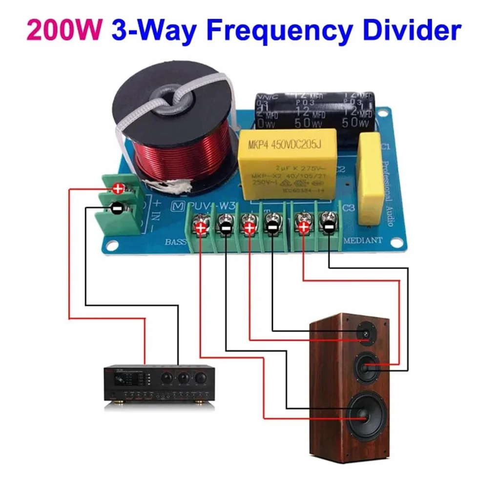 IOVO 3 vías audio filtro Hi-Fi placa de circuito altavoz divisor de frecuencia 200 W