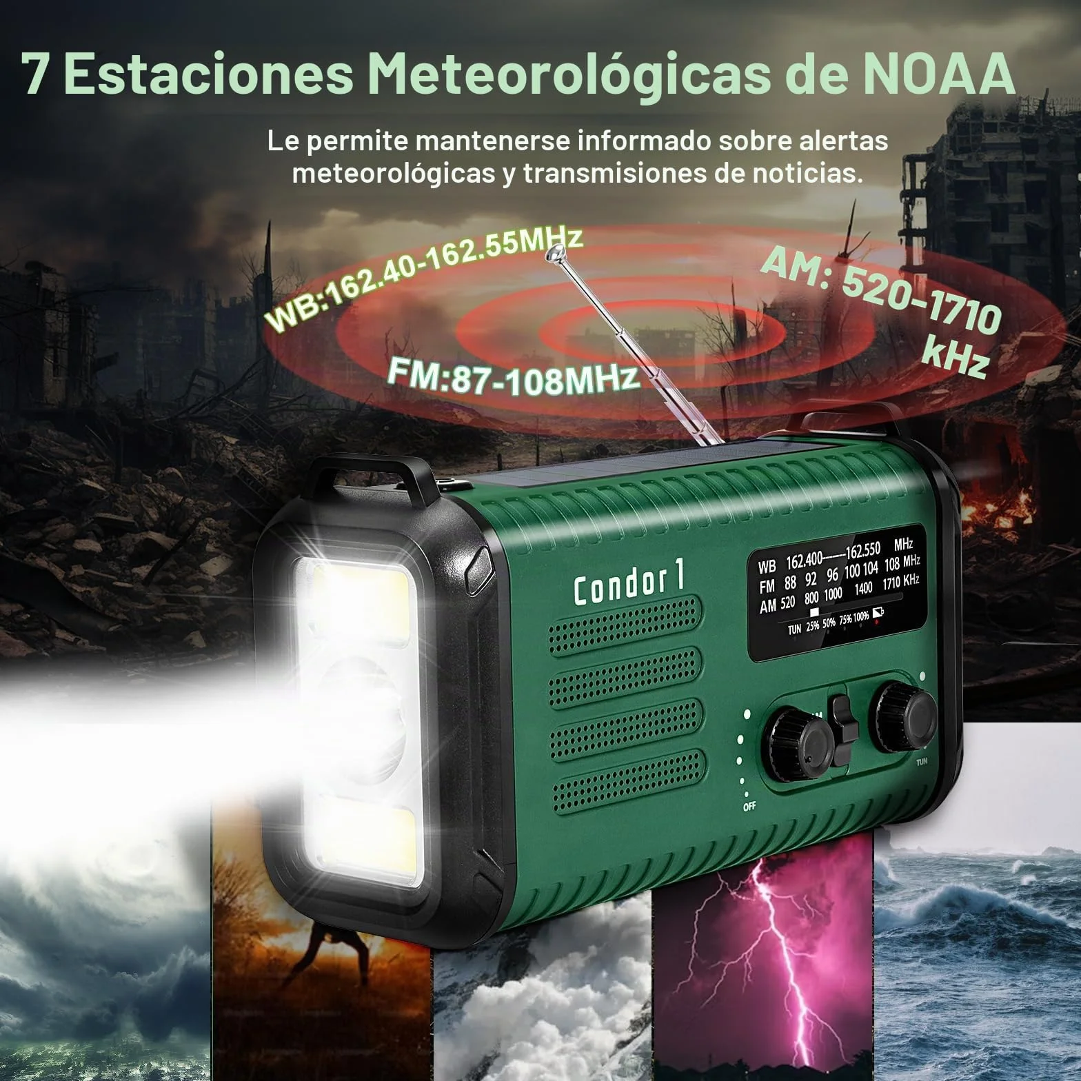 Radio de Emergencia 20000 mAh Solar de Manivela AM/FM con Cargador Teléfono SOS Linterna