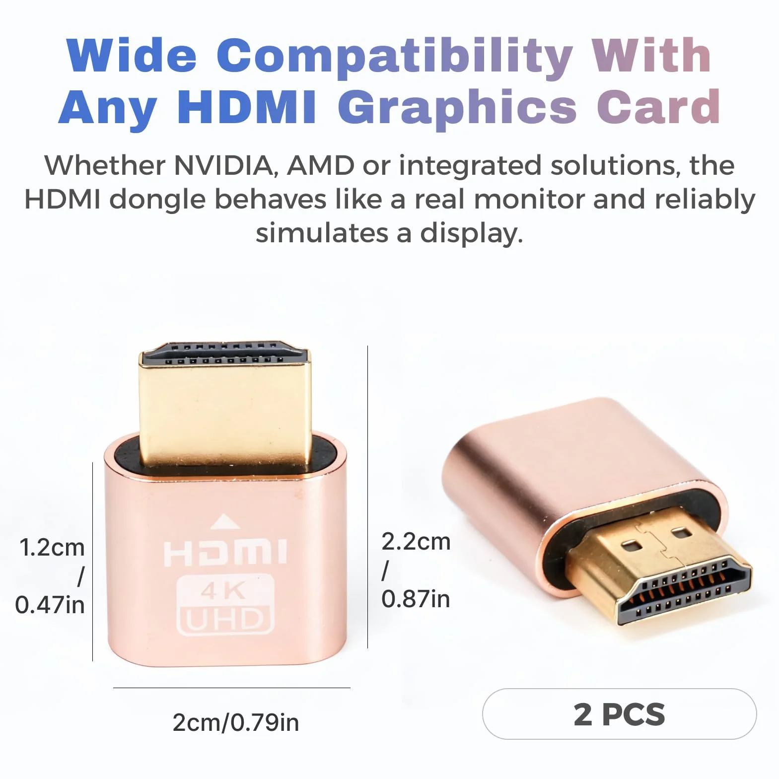 2PCS HDMI Dummy Plug 4K@60Hz HDR Adaptador Virtual, Emulador de Pantalla Sin Cabeza, Dongle HDMI, Soporta 3840x2160@60Hz, 1440P@60Hz, 1080P@60Hz, EDID Emulator para GPU/Escritorio Remoto