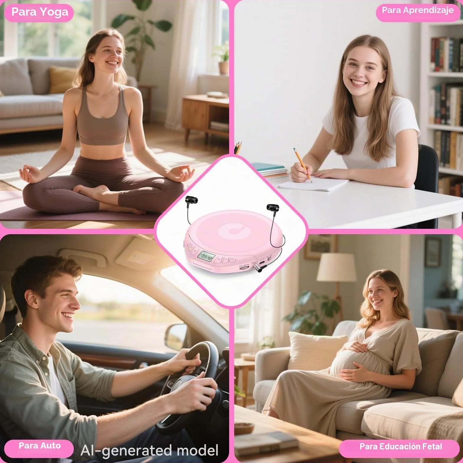 Gueray Reproductor de CD Portátil con Pantalla LCD Protección Anti-Saltos HiFi Rosa