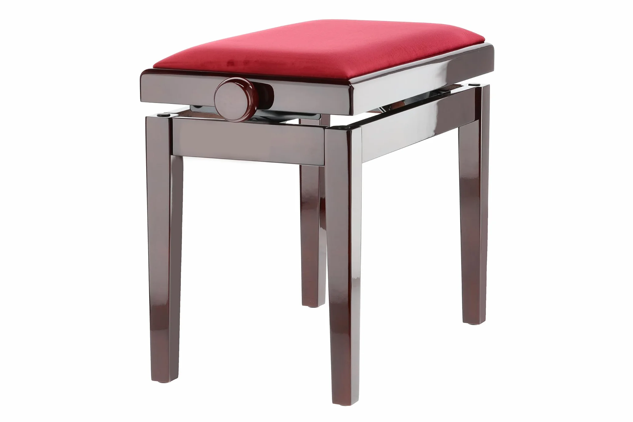 GEWA Banco de Piano Deluxe, Madera Maciza, Ajustable en Altura, Caoba Brillante