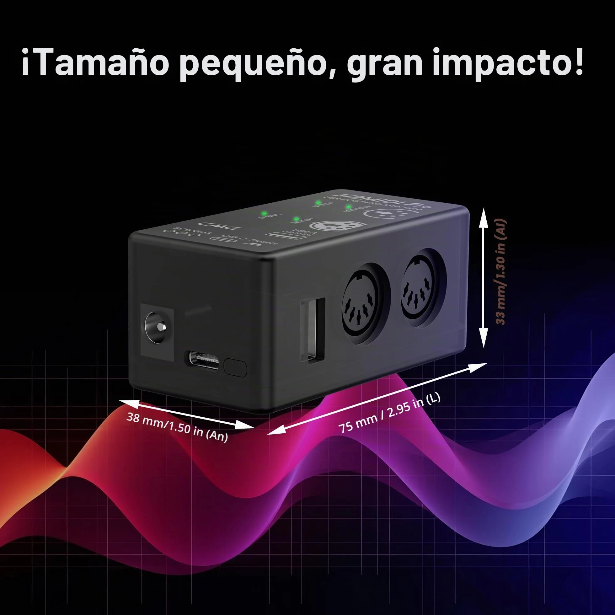 CME H2MIDI Pro - Interfaz MIDI USB Host compacta y versátil con router, filtro, mapper, procesador de 32 bits y doble fuente de alimentación para guitarristas y productores