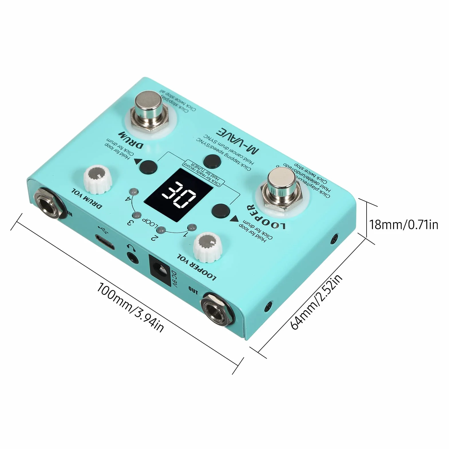 LOST TEMPO Pedal de efectos Drum & Looper Effector Mini 2-in-1 Looper & Drum Machine Doble pedal Looper Pedal Looper Pedal de guitarra 30 tambores y 4 bucles Sintonizador de alta precisión