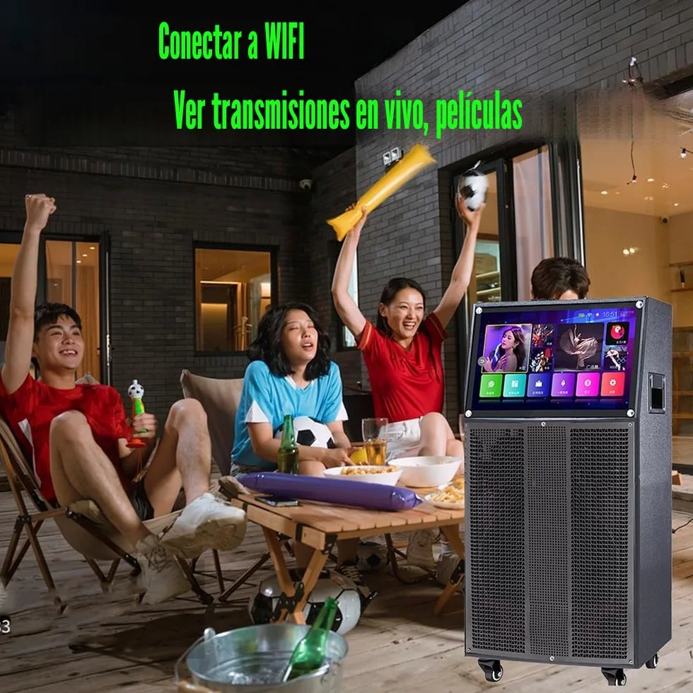 14" Máquina de Karaoke con Pantalla táctil | Sistema de PA portátil con 2 micrófonos inalámbricos | Altavoz WiFi Bluetooth para Fiesta al Aire Libre en casa |Sistema Android 40-400W