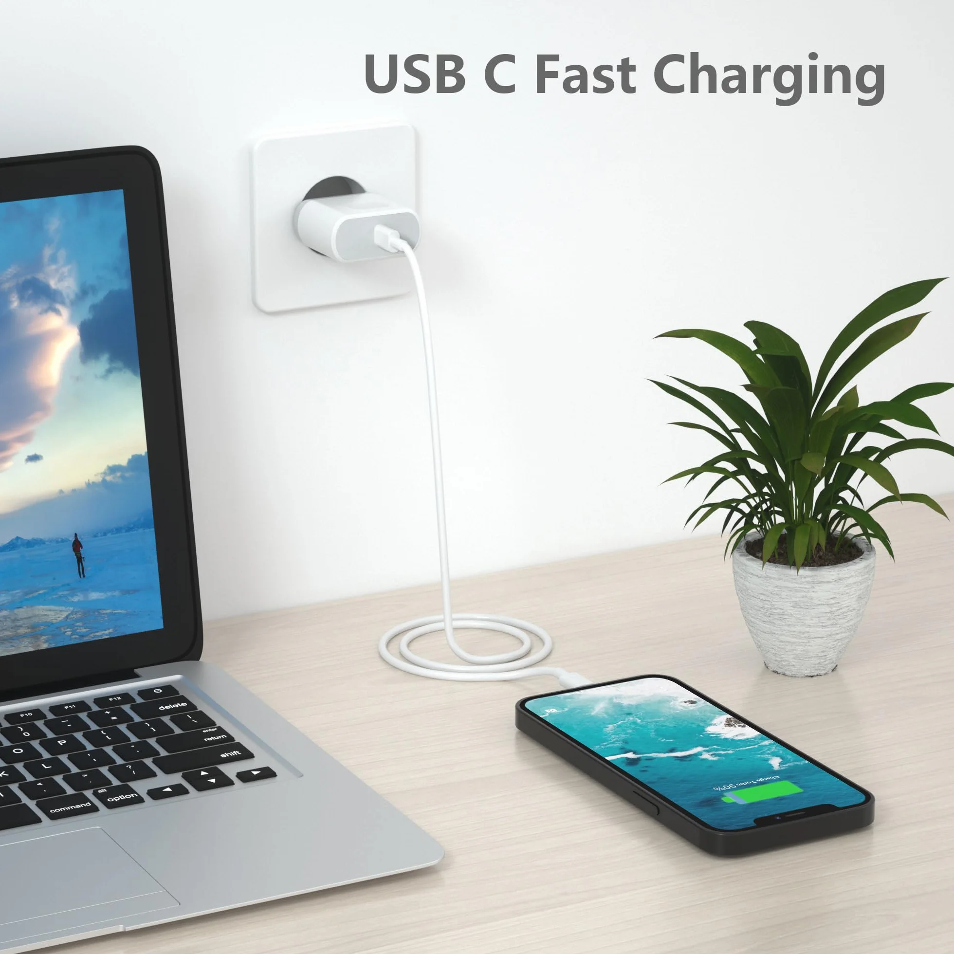 Cargador USB C 25W Carga Rapida para iPhone 14/14 Plus/14 Pro/14 Pro Max/13/12/11/X/XS MAX/XR/SE/8/7/6 con Cable 2M Enchufe Pared