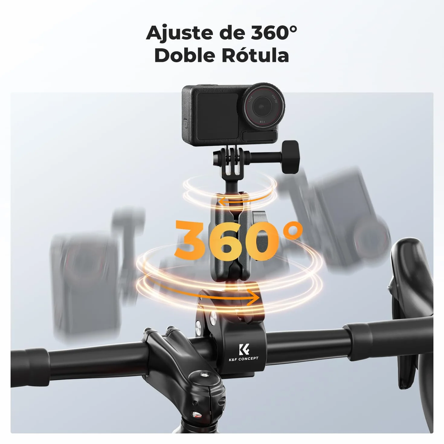 K&F CONCEPT Abrazadera para Cámara con Cabezal Doble 360° Soporte Manillar Bicicleta Motocicleta Compatible GoPro Hero 13/12 Insta360 X5/X4 Osmo Action 5 Pocket 3