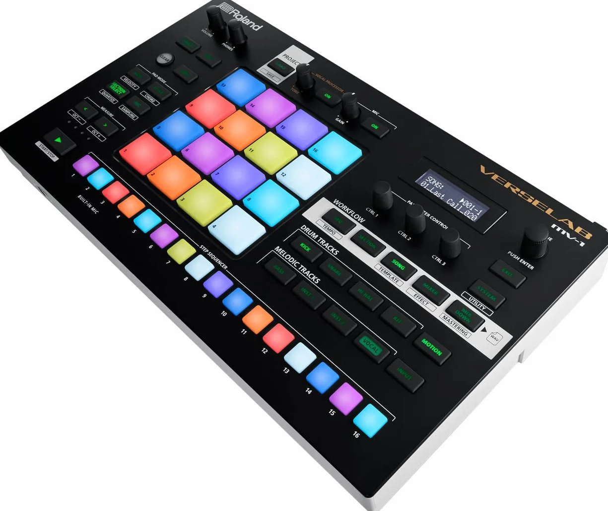 Roland VERSELAB MV-1, estudio de producción de canciones profesional con sonidos ZEN-Core para compositores y cantantes. Pads 4x4 y secuenciador por pasos TR-REC para baterías