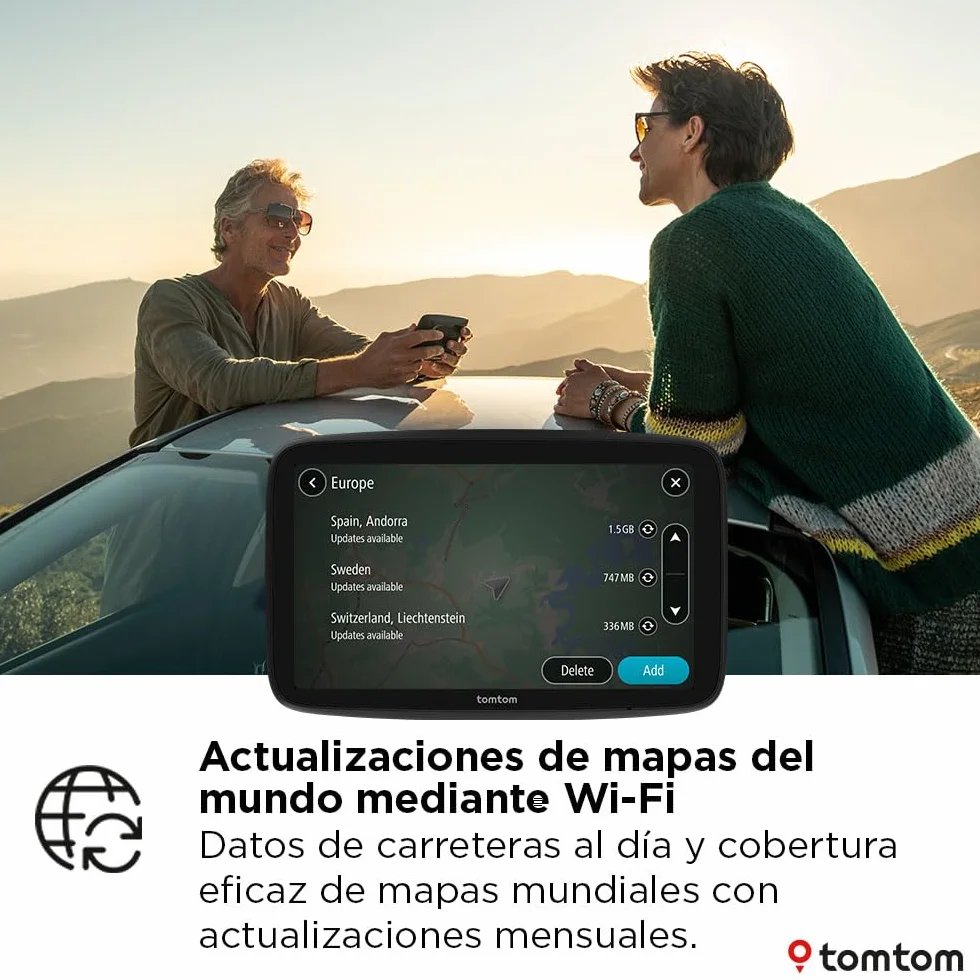 TomTom GPS Coche GO Advanced (6", con información de tráfico y Alerta de radares, actualizaciones de mapas del Mundo por Wi-Fi, indicación de carriles en Movimiento y Soporte Reversible Integrado)