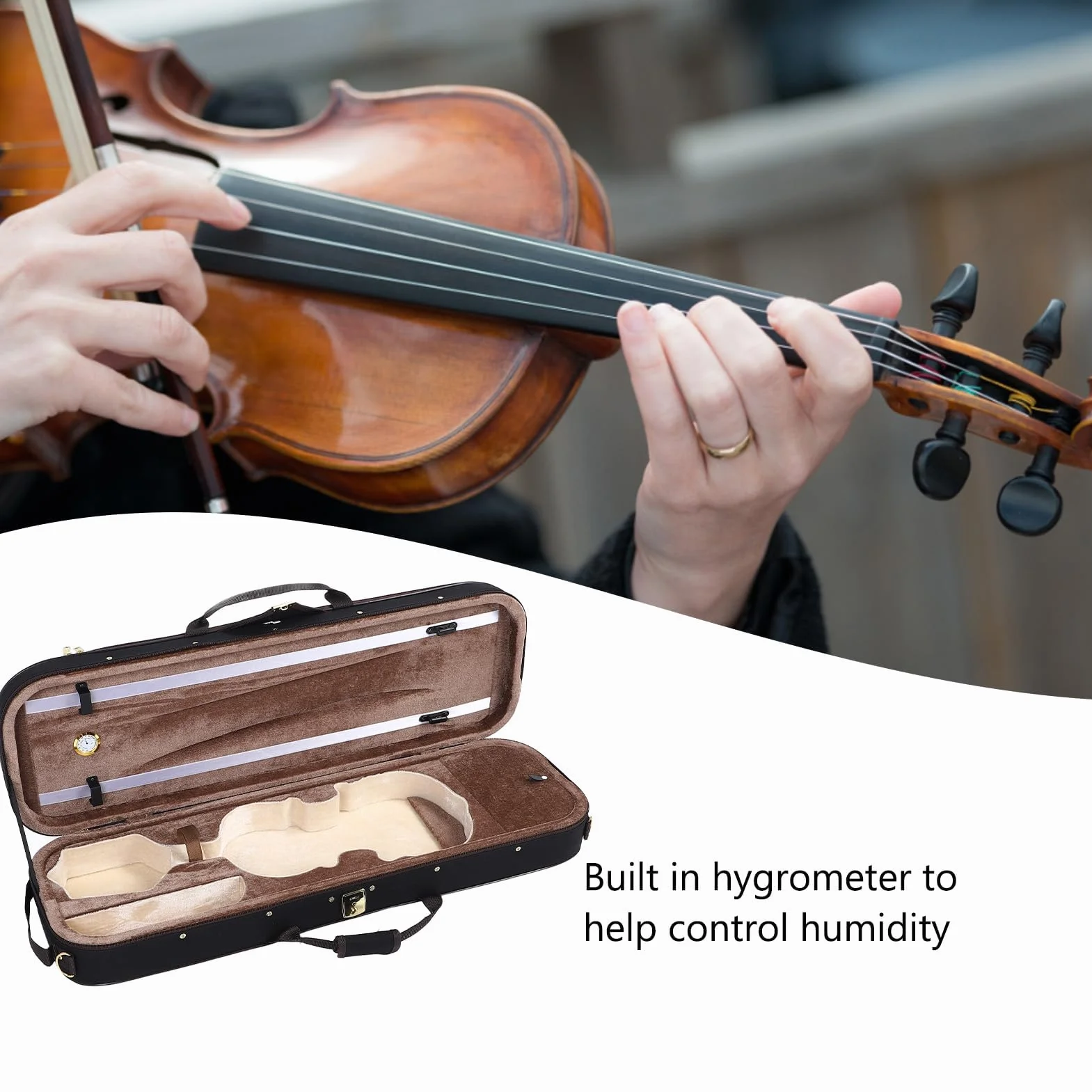 Caja de Violín de Tamaño 4/4 con Higrómetro Estuche de Violín de Carcasa Dura Mochila Estuche de Protección de Instrumentos Musicales de Tela Oxford