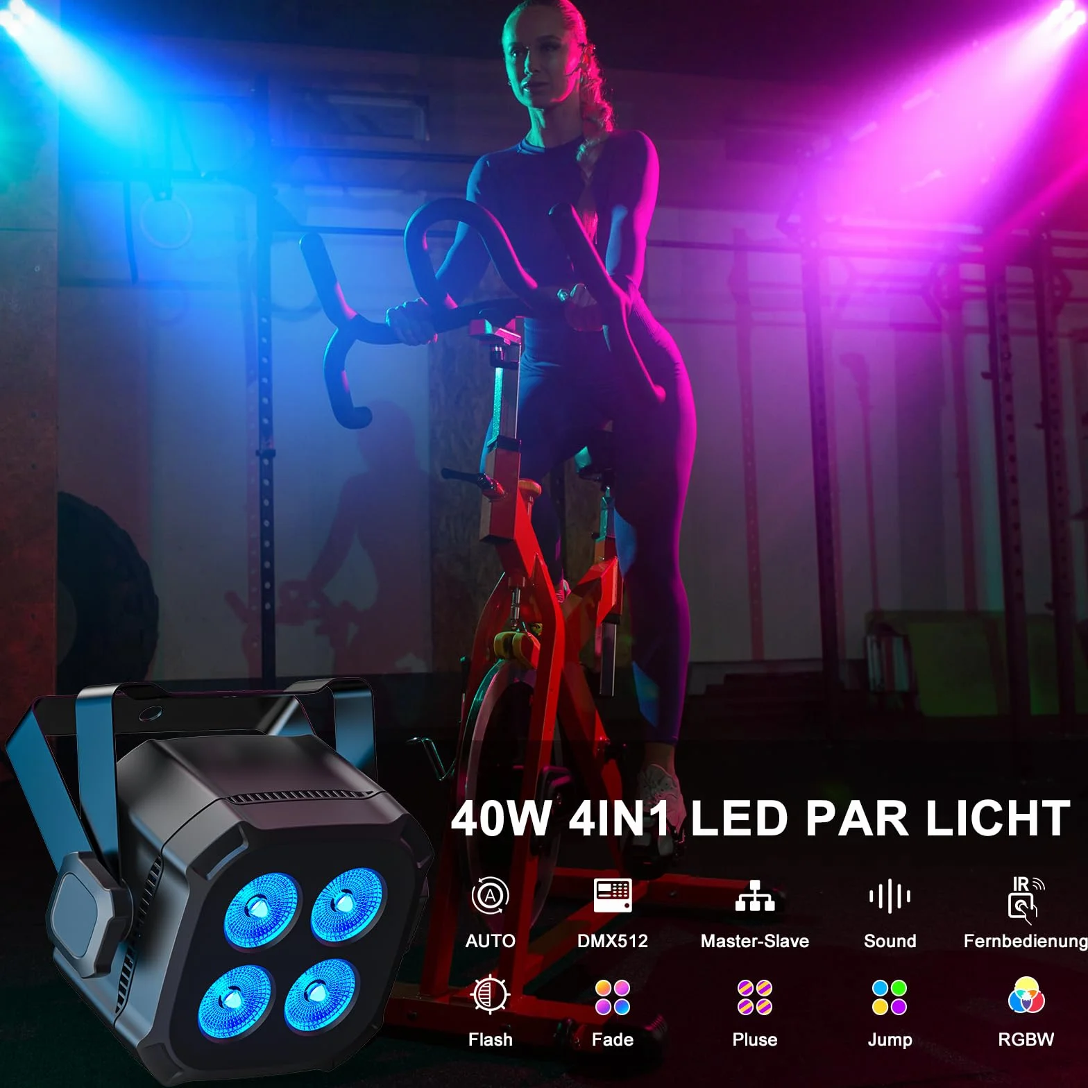 4PCS RGBW Foco Par LED, 40W Luces Discoteca DMX 4/8CH con Control Remoto/Sonido Activado Luz de Escenario, Luces Fiesta para DJ, Bar, Boda, Halloween, Navidad
