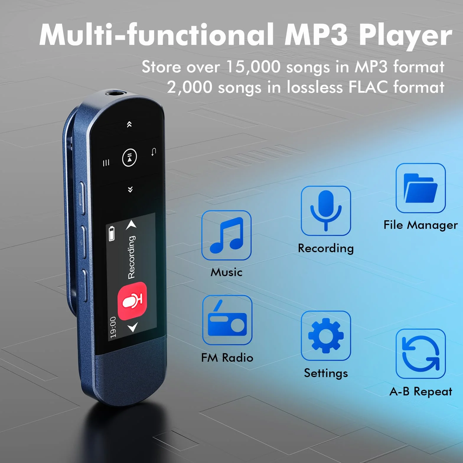 Reproductor MP3 Bluetooth 5.3 64GB Clip Deportivo Radio FM Grabadora Voz
