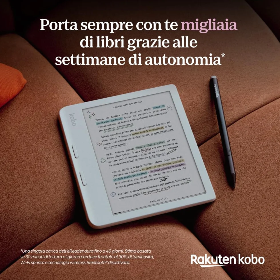 Kobo Libra Colour con Kobo Stylus 2 Lector Electrónico Pantalla Antirreflectante Tinta Kaleido 3.7 Modo Oscuro Audiolibros Impermeable Negro
