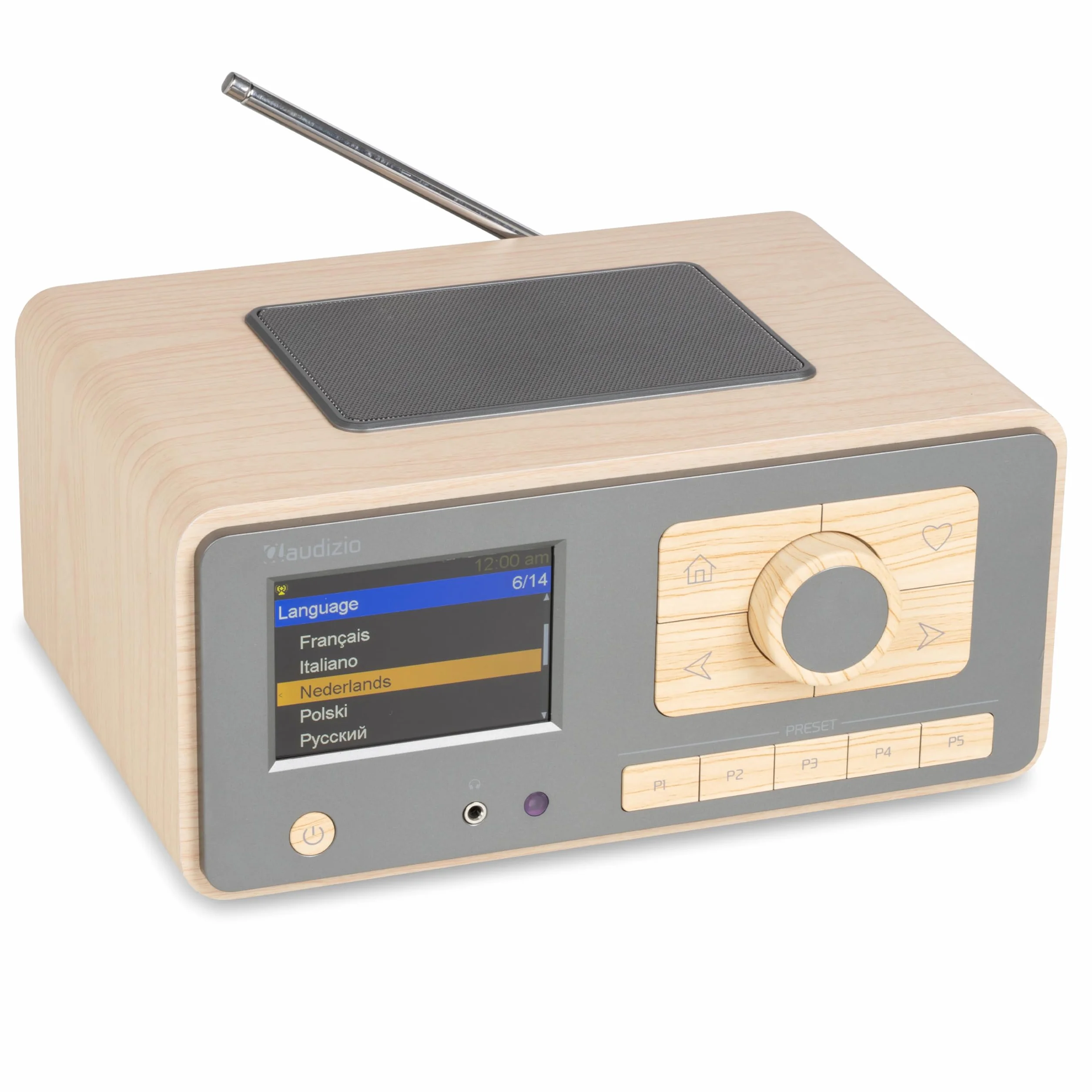 Audizio Dozza – Radio Dab+ FM Internet con Bluetooth 5.3, WiFi, 40W, Pantalla 3.5", Despertador, Mando a Distancia, Altavoz Radio Bluetooth con Gran Sonido para casa y Oficina, Color Bambu y Gris